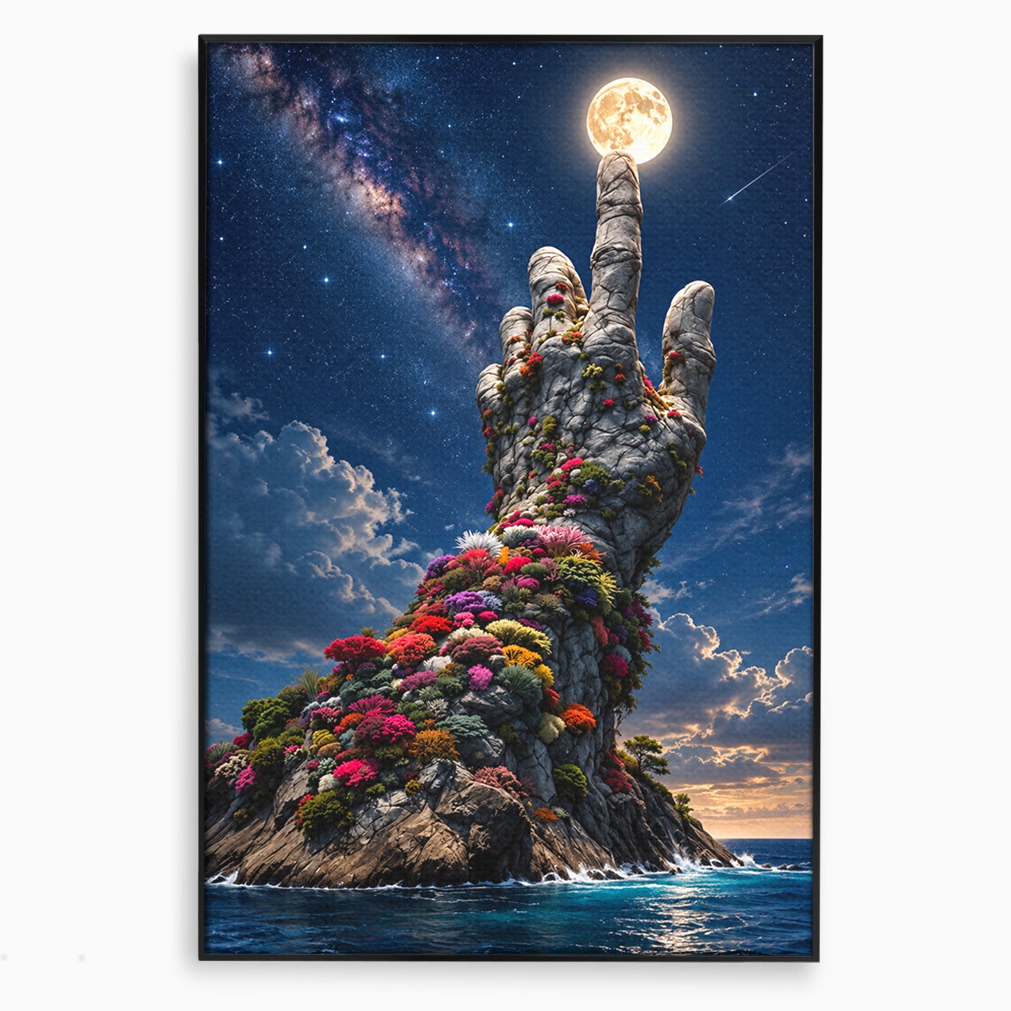 Tablou Canvas Premium LuxCanva® U1112, Mana Spre Luna, Mana,  Natura, Cer, Luna, Living, Culori Vibrante