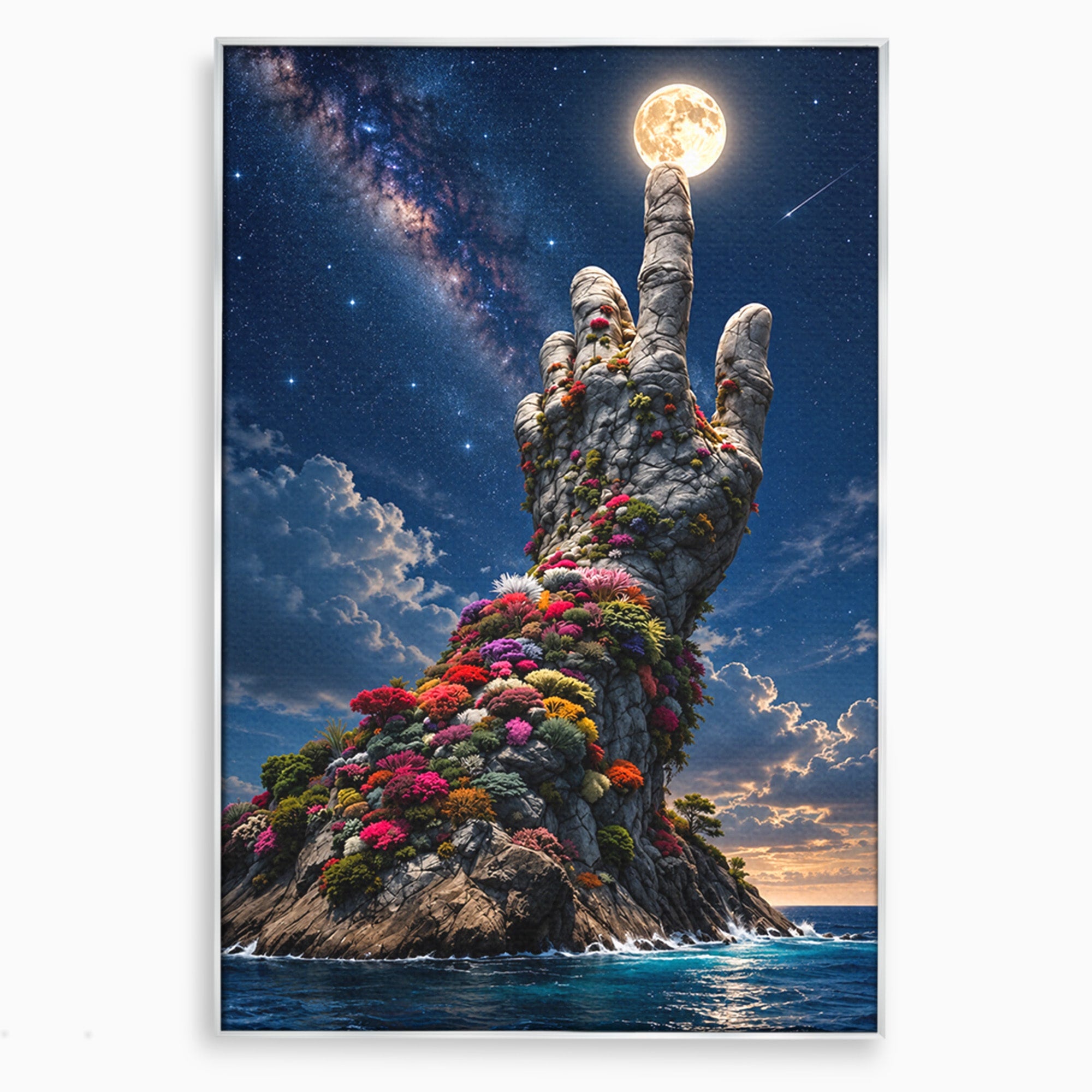 Tablou Canvas Premium LuxCanva® U1112, Mana Spre Luna, Mana,  Natura, Cer, Luna, Living, Culori Vibrante