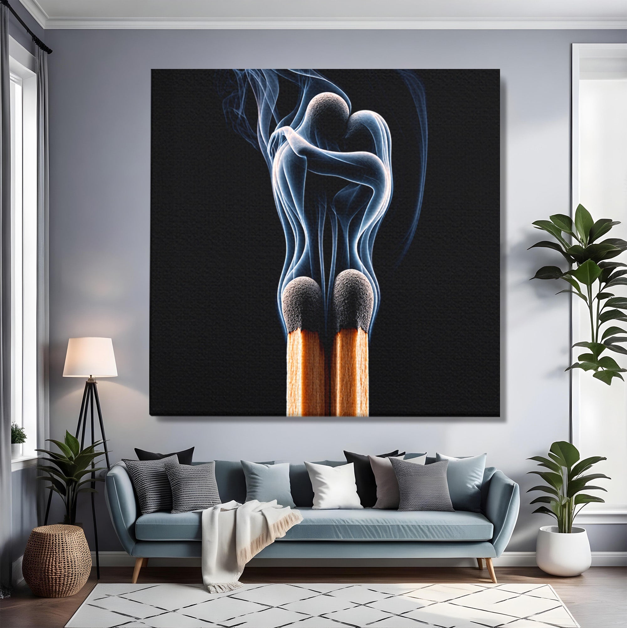 Tablou Canvas Premium LuxCanva® U1114, Dansul Fumului, Chibrituri, Arta Abstracta, Romantism, Fum, Dormitor, Culori Vibrante
