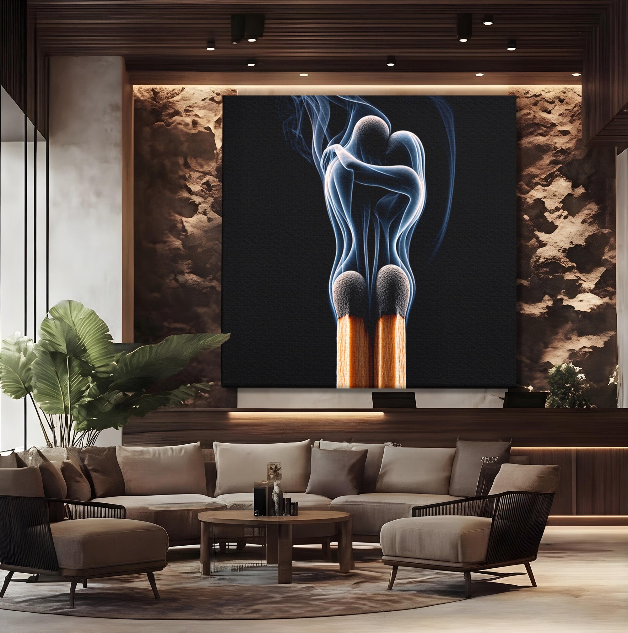 Tablou Canvas Premium LuxCanva® U1114, Dansul Fumului, Chibrituri, Arta Abstracta, Romantism, Fum, Dormitor, Culori Vibrante