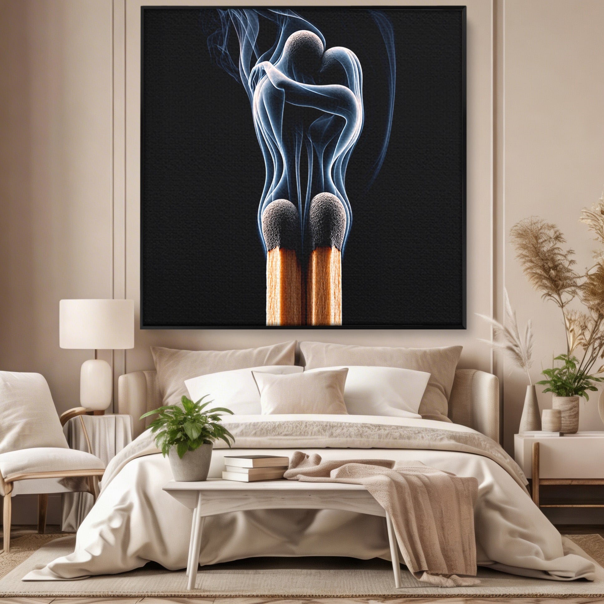 Tablou Canvas Premium LuxCanva® U1114, Dansul Fumului, Chibrituri, Arta Abstracta, Romantism, Fum, Dormitor, Culori Vibrante
