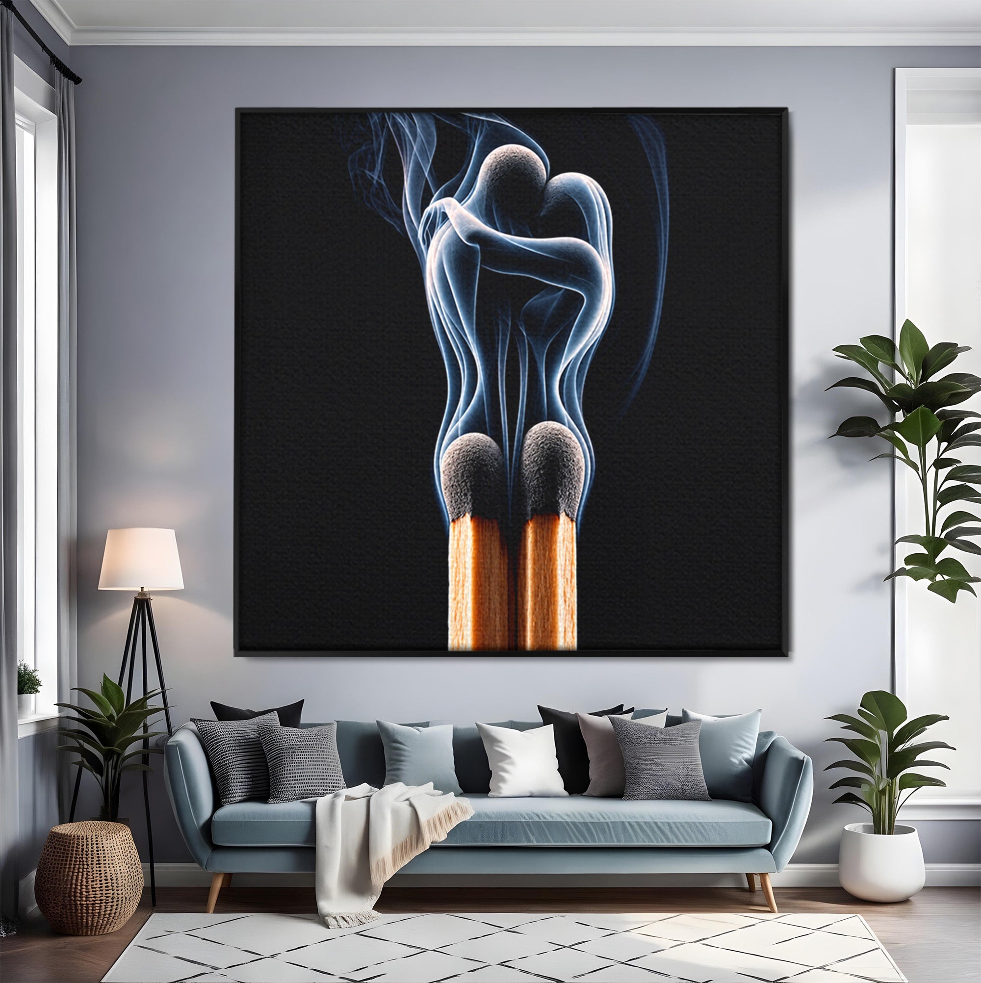 Tablou Canvas Premium LuxCanva® U1114, Dansul Fumului, Chibrituri, Arta Abstracta, Romantism, Fum, Dormitor, Culori Vibrante