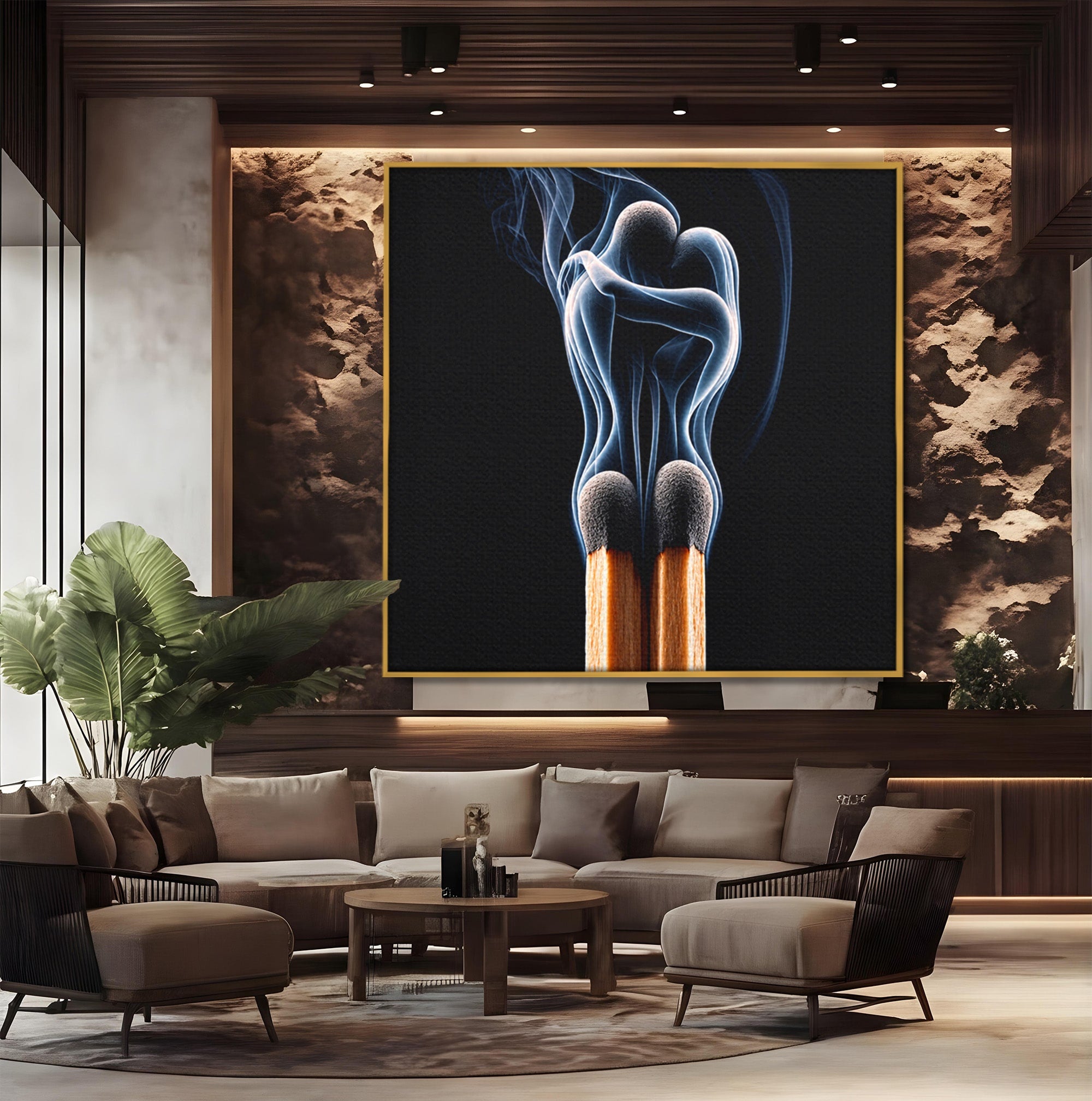 Tablou Canvas Premium LuxCanva® U1114, Dansul Fumului, Chibrituri, Arta Abstracta, Romantism, Fum, Dormitor, Culori Vibrante