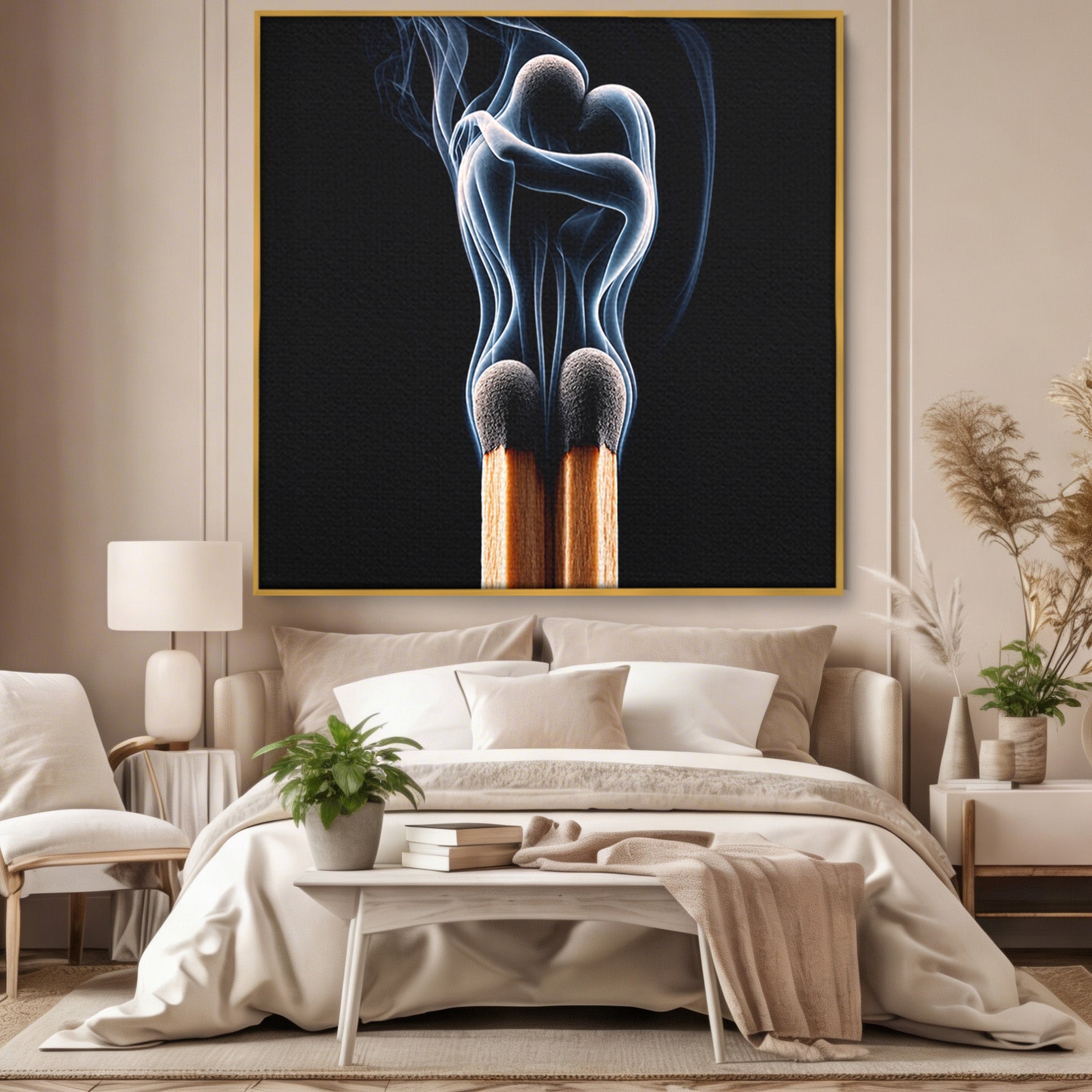 Tablou Canvas Premium LuxCanva® U1114, Dansul Fumului, Chibrituri, Arta Abstracta, Romantism, Fum, Dormitor, Culori Vibrante