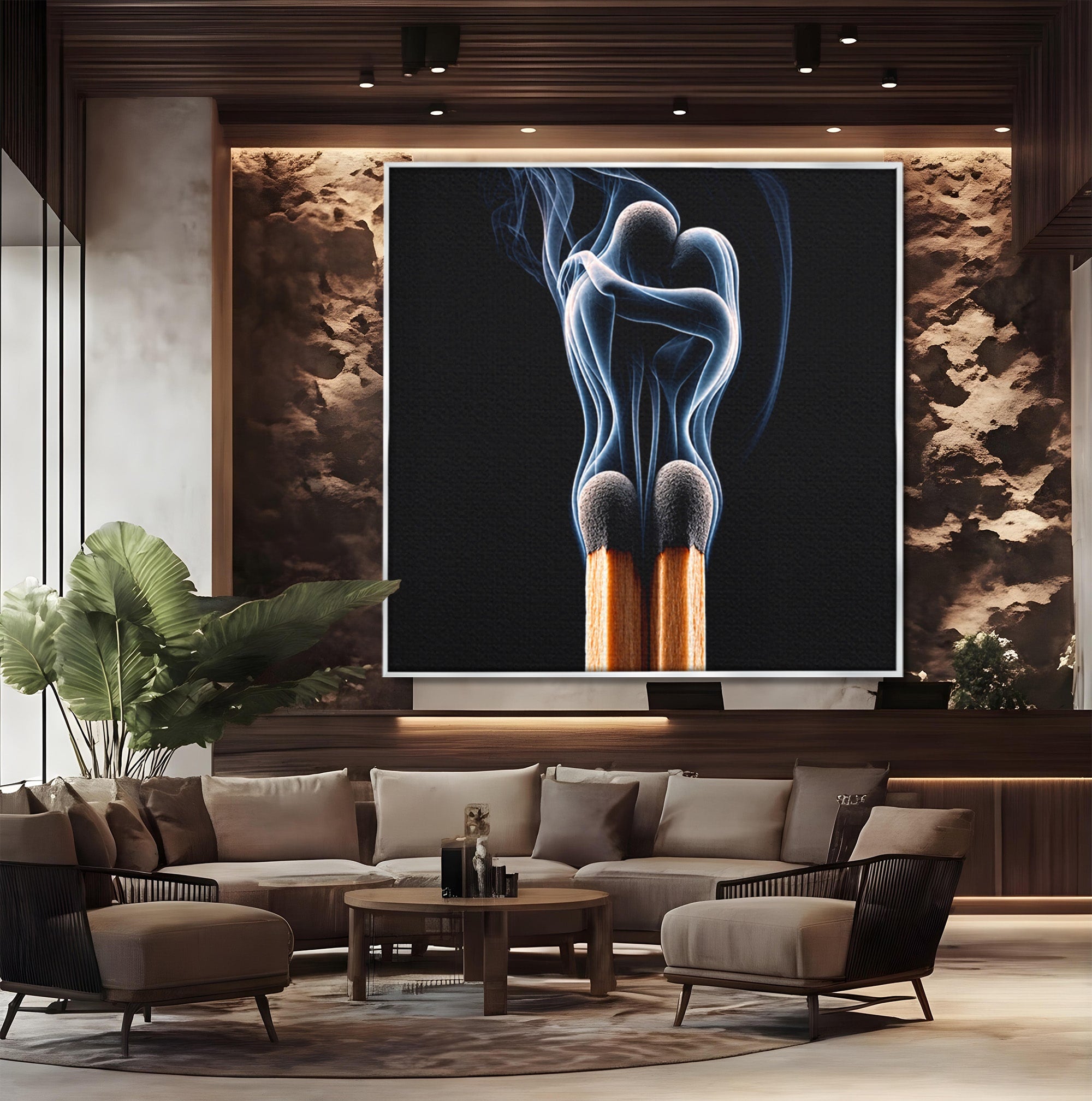 Tablou Canvas Premium LuxCanva® U1114, Dansul Fumului, Chibrituri, Arta Abstracta, Romantism, Fum, Dormitor, Culori Vibrante