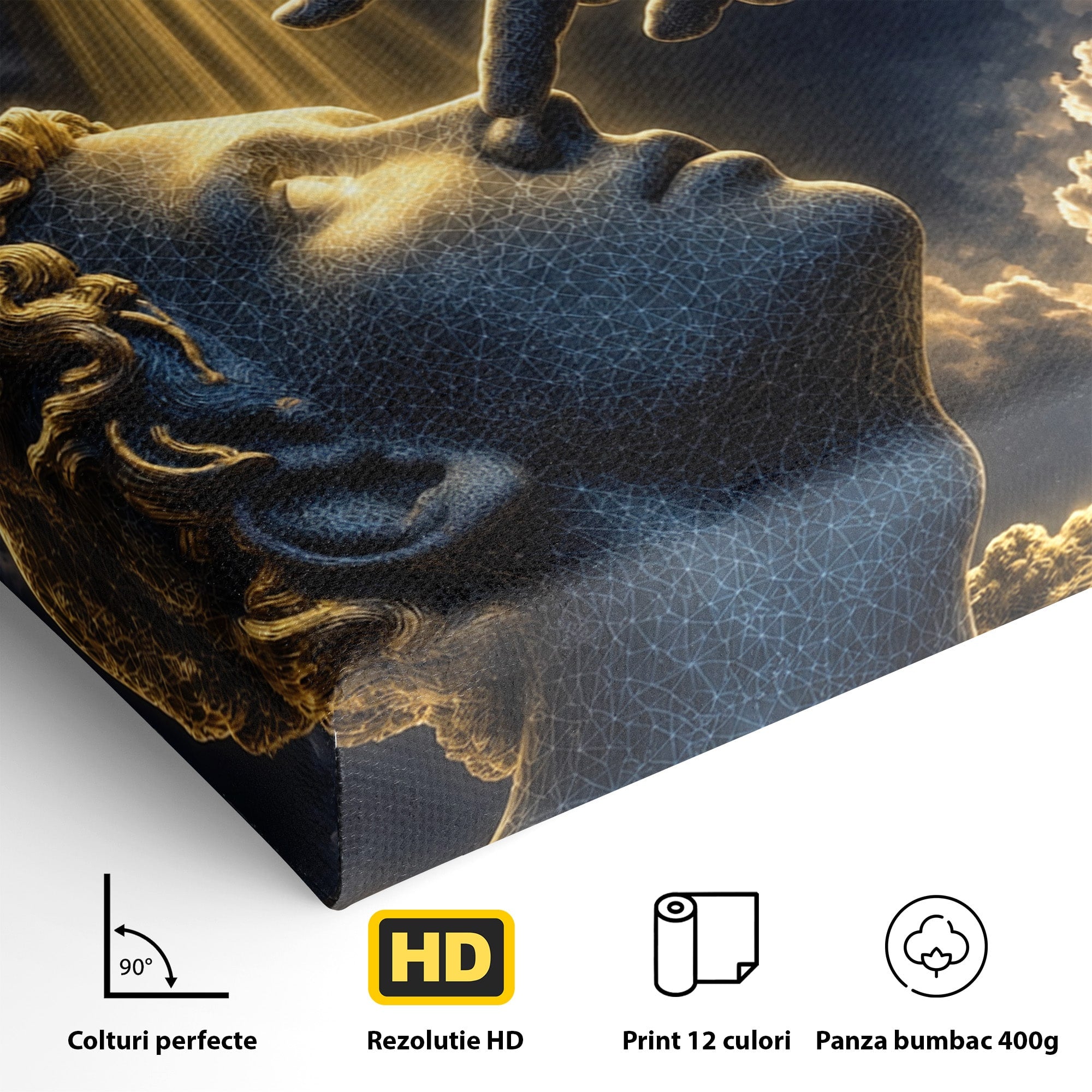 Tablou Canvas Premium LuxCanva® U1115, Atingerea Divina, Sculptura, Arta, Dormitor, Mitologie, Divin, Culori Vibrante
