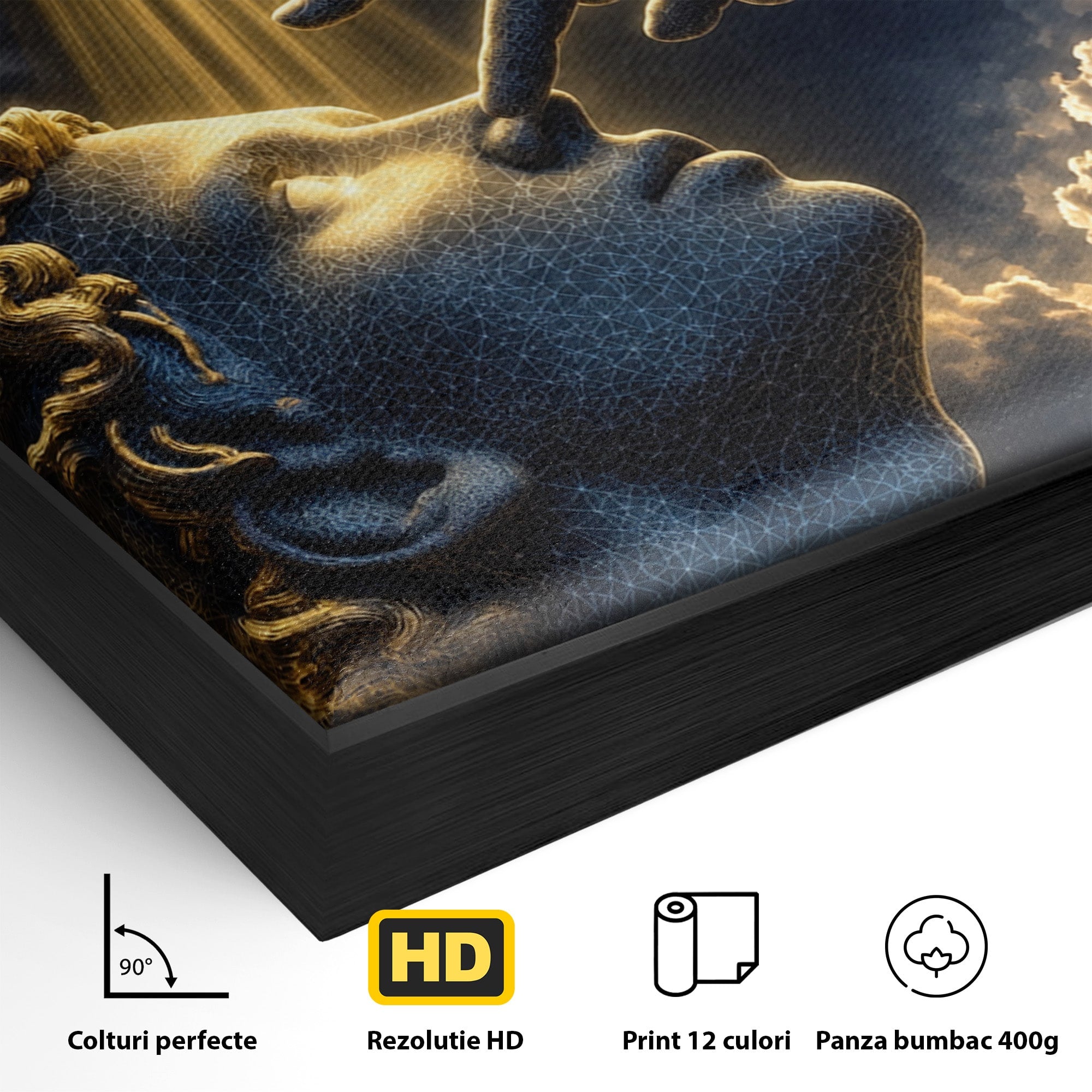 Tablou Canvas Premium LuxCanva® U1115, Atingerea Divina, Sculptura, Arta, Dormitor, Mitologie, Divin, Culori Vibrante