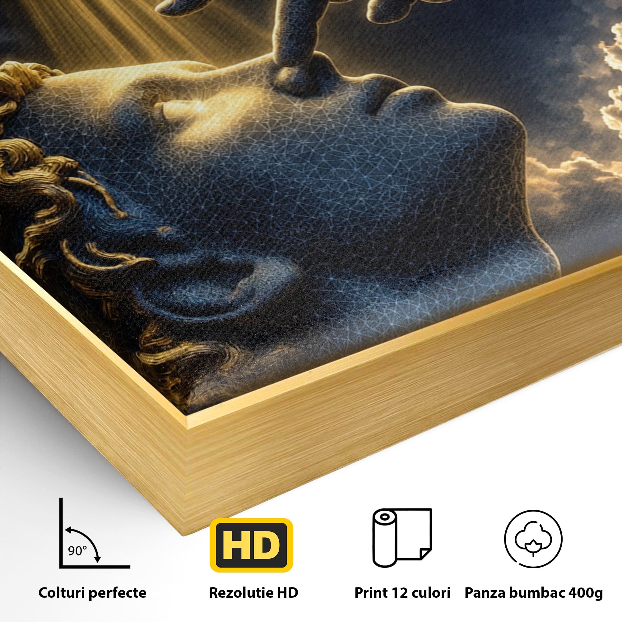 Tablou Canvas Premium LuxCanva® U1115, Atingerea Divina, Sculptura, Arta, Dormitor, Mitologie, Divin, Culori Vibrante