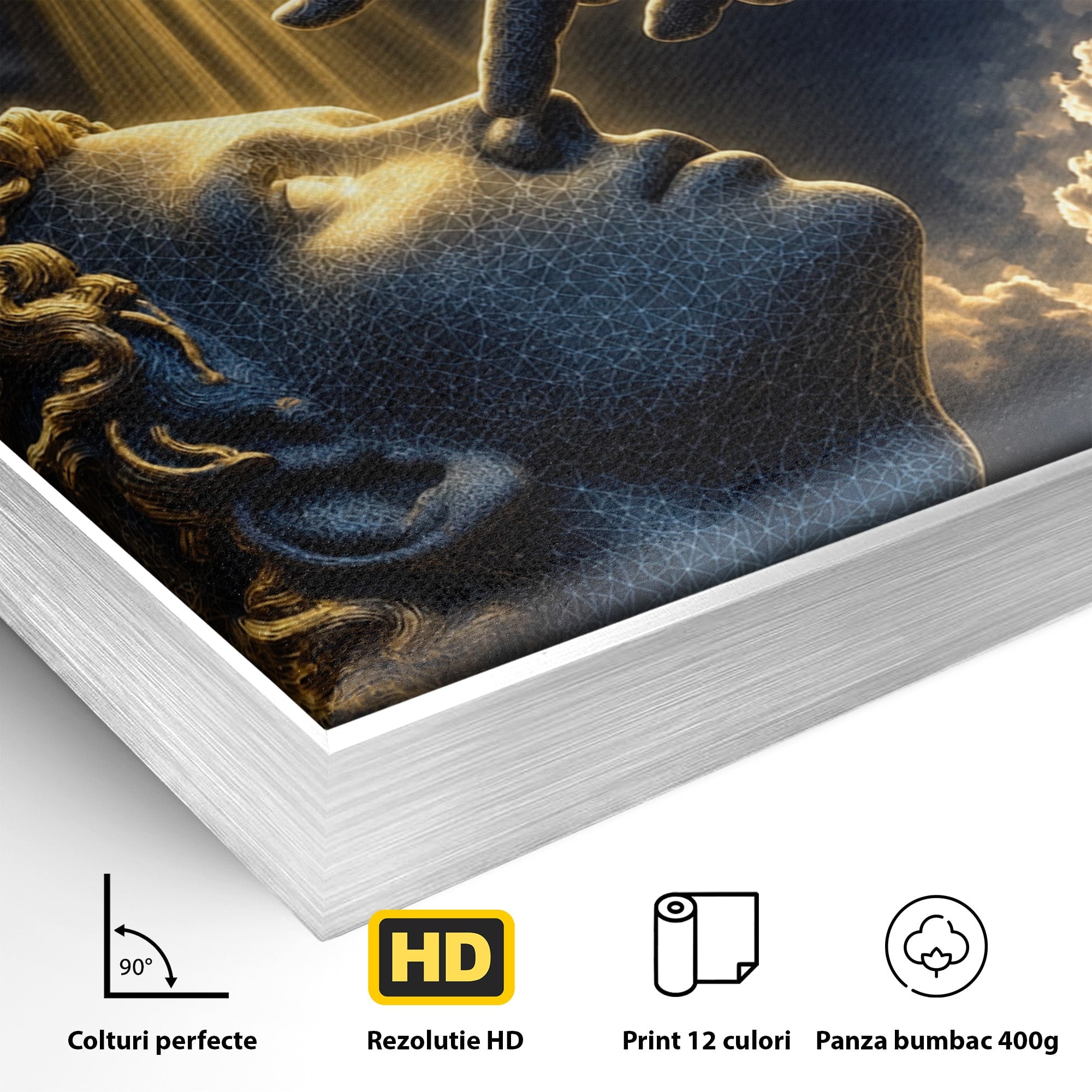 Tablou Canvas Premium LuxCanva® U1115, Atingerea Divina, Sculptura, Arta, Dormitor, Mitologie, Divin, Culori Vibrante