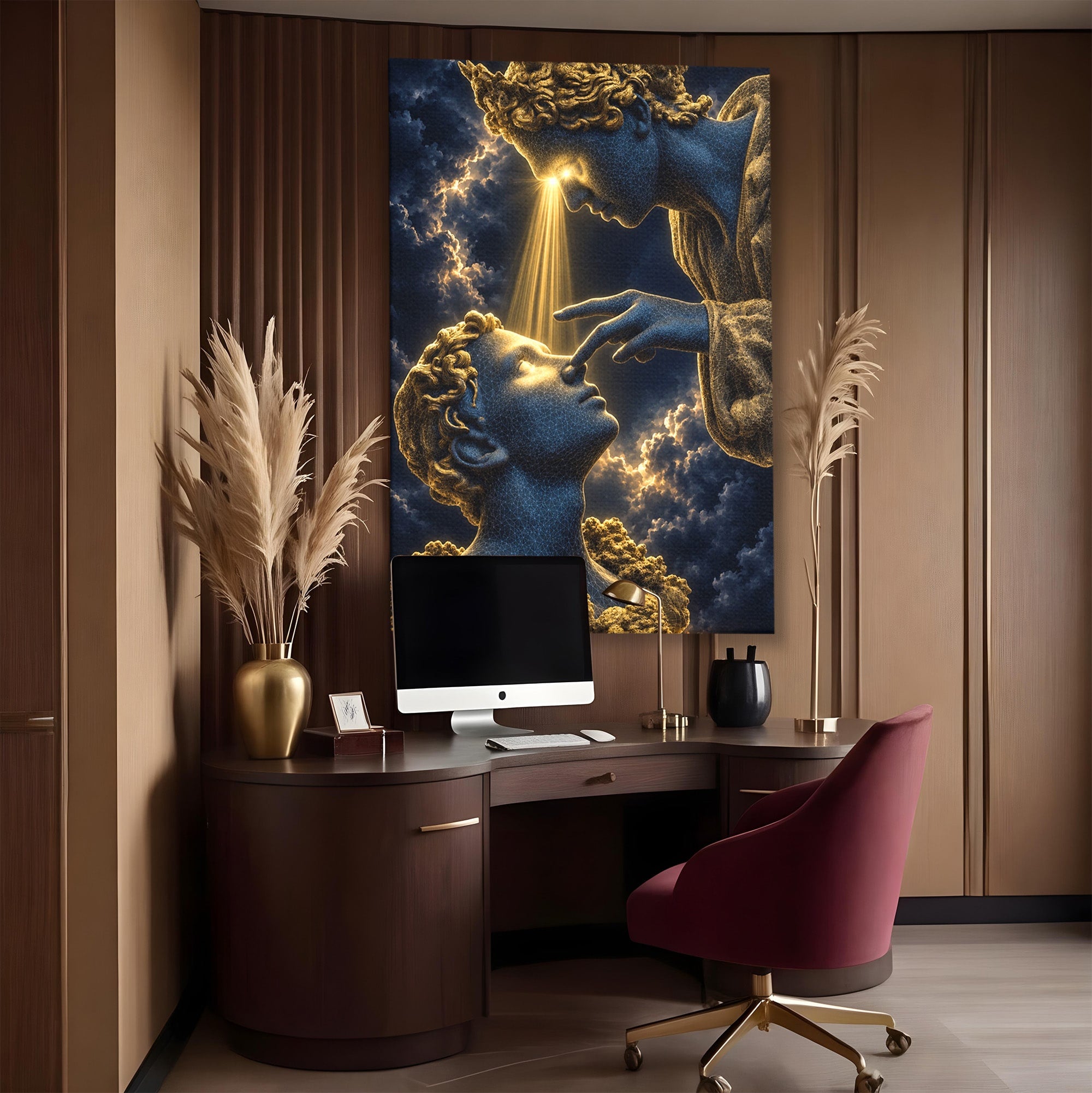 Tablou Canvas Premium LuxCanva® U1115, Atingerea Divina, Sculptura, Arta, Dormitor, Mitologie, Divin, Culori Vibrante