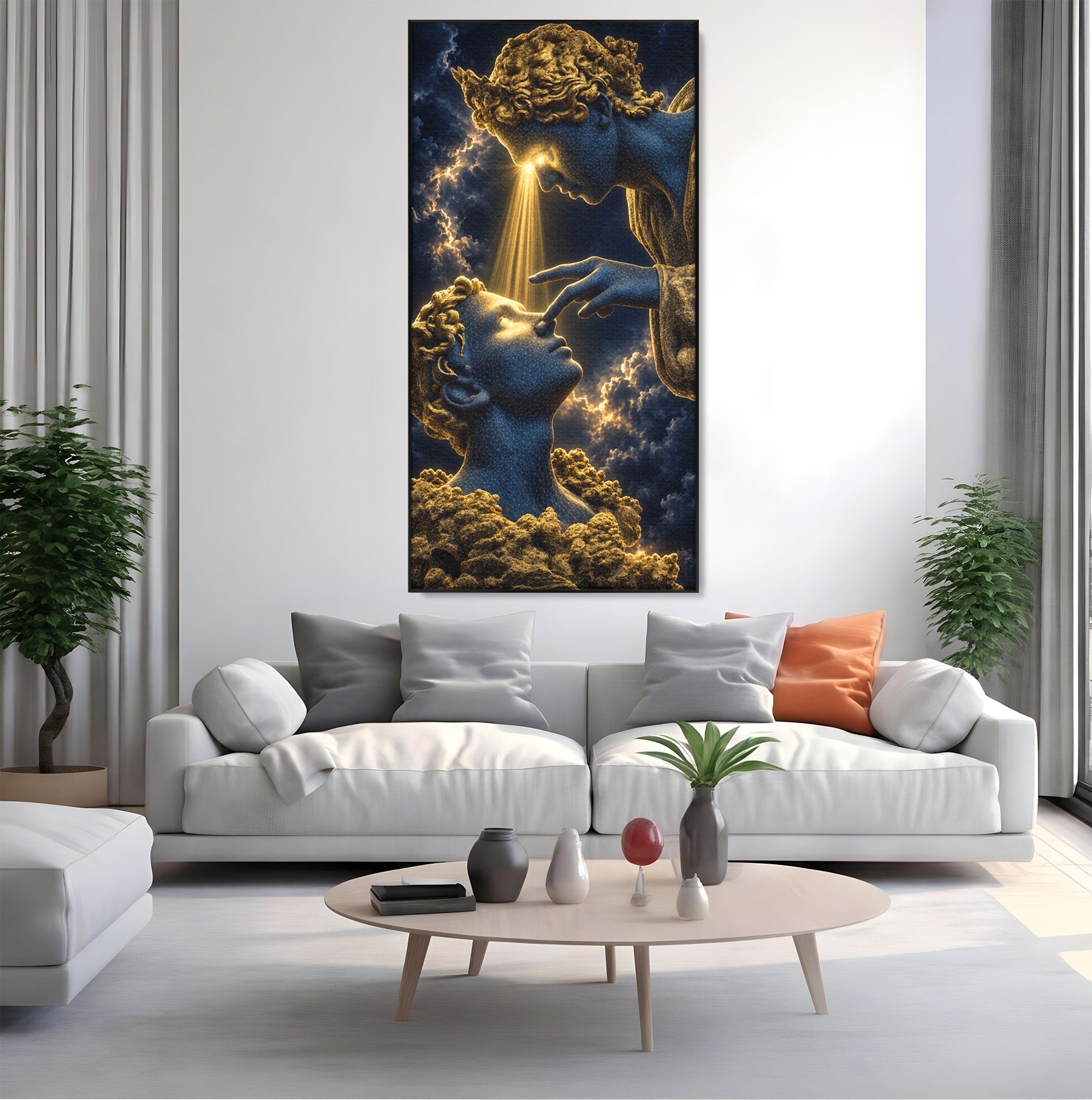 Tablou Canvas Premium LuxCanva® U1115, Atingerea Divina, Sculptura, Arta, Dormitor, Mitologie, Divin, Culori Vibrante