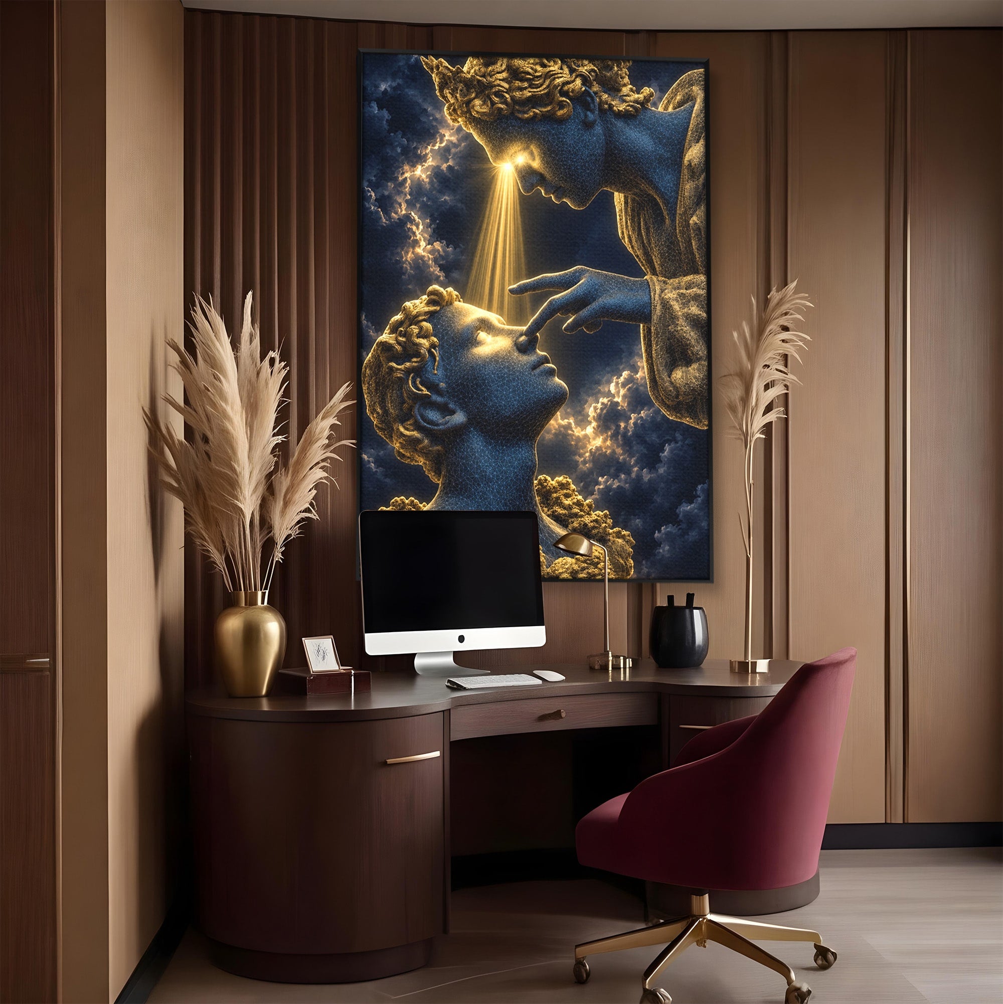 Tablou Canvas Premium LuxCanva® U1115, Atingerea Divina, Sculptura, Arta, Dormitor, Mitologie, Divin, Culori Vibrante