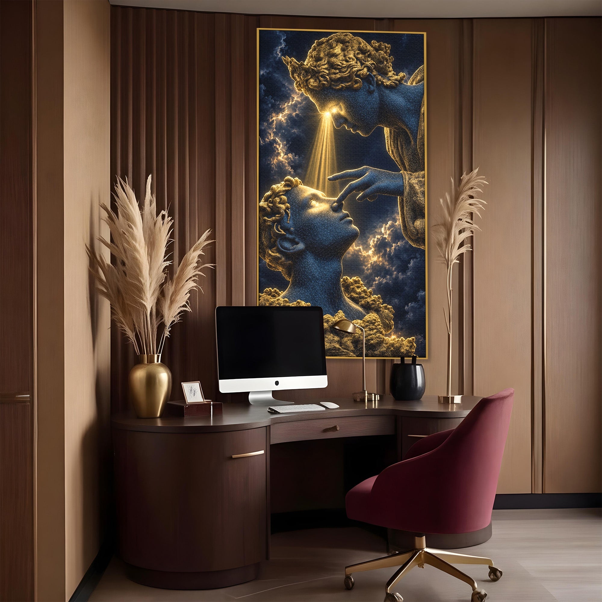 Tablou Canvas Premium LuxCanva® U1115, Atingerea Divina, Sculptura, Arta, Dormitor, Mitologie, Divin, Culori Vibrante