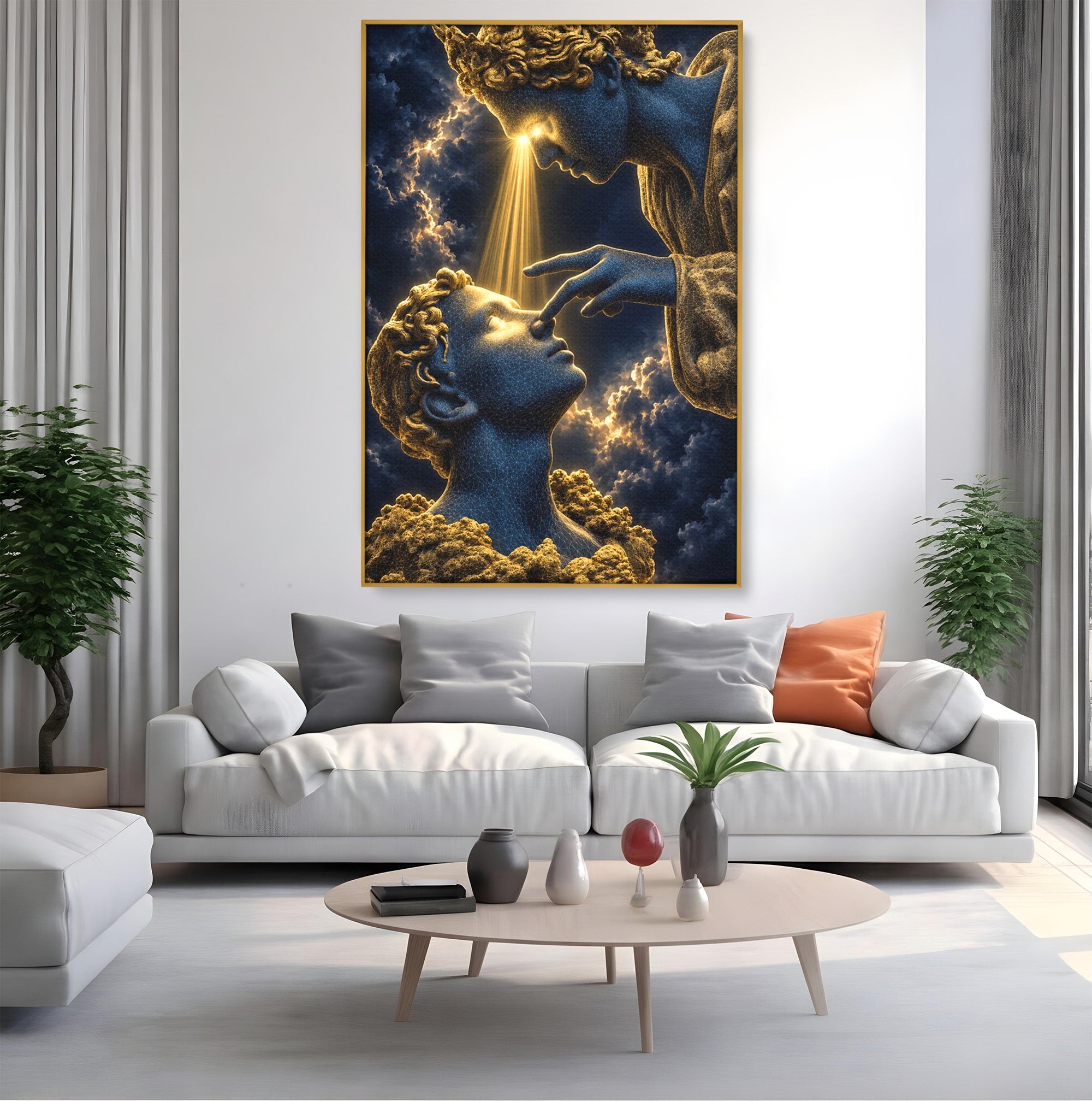 Tablou Canvas Premium LuxCanva® U1115, Atingerea Divina, Sculptura, Arta, Dormitor, Mitologie, Divin, Culori Vibrante