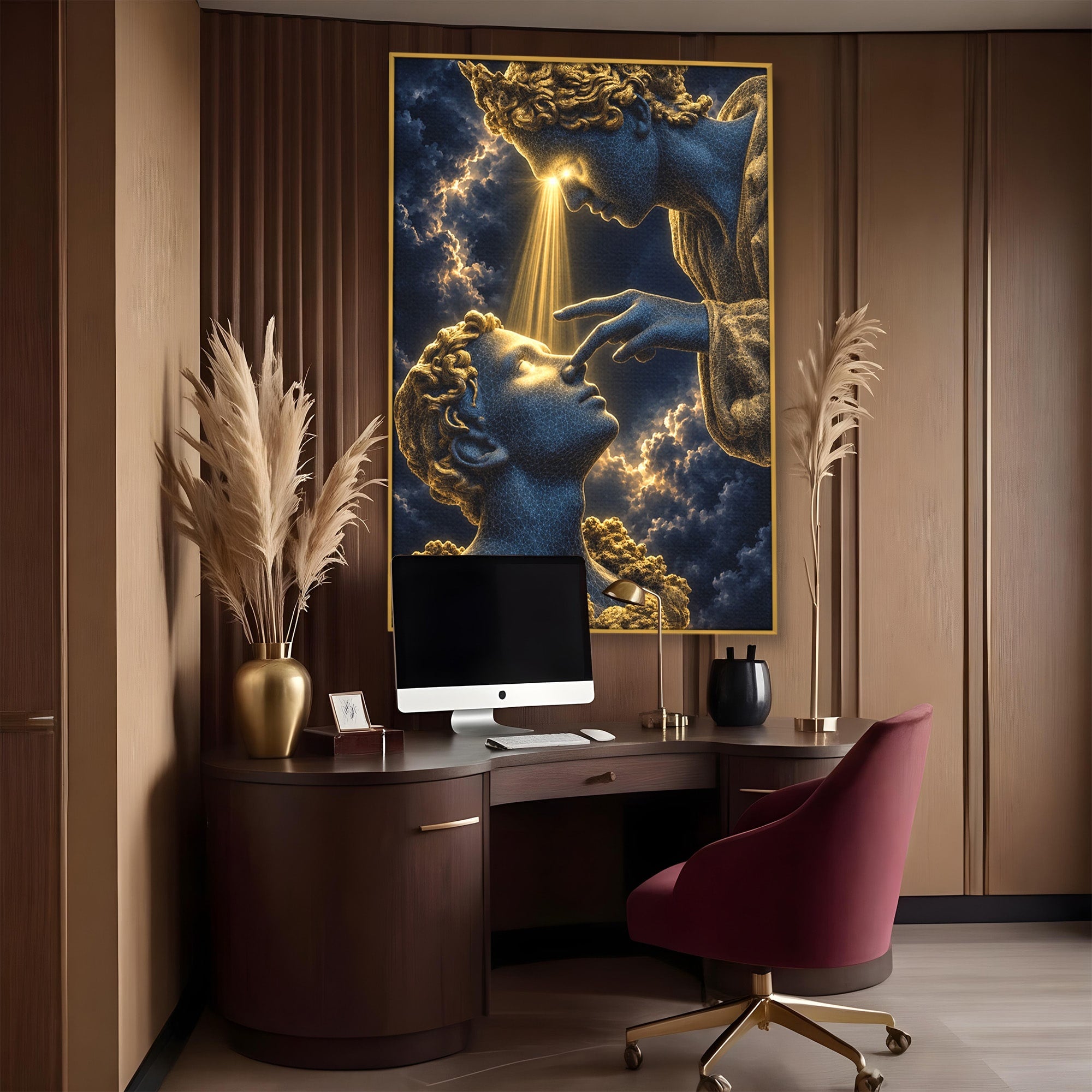 Tablou Canvas Premium LuxCanva® U1115, Atingerea Divina, Sculptura, Arta, Dormitor, Mitologie, Divin, Culori Vibrante