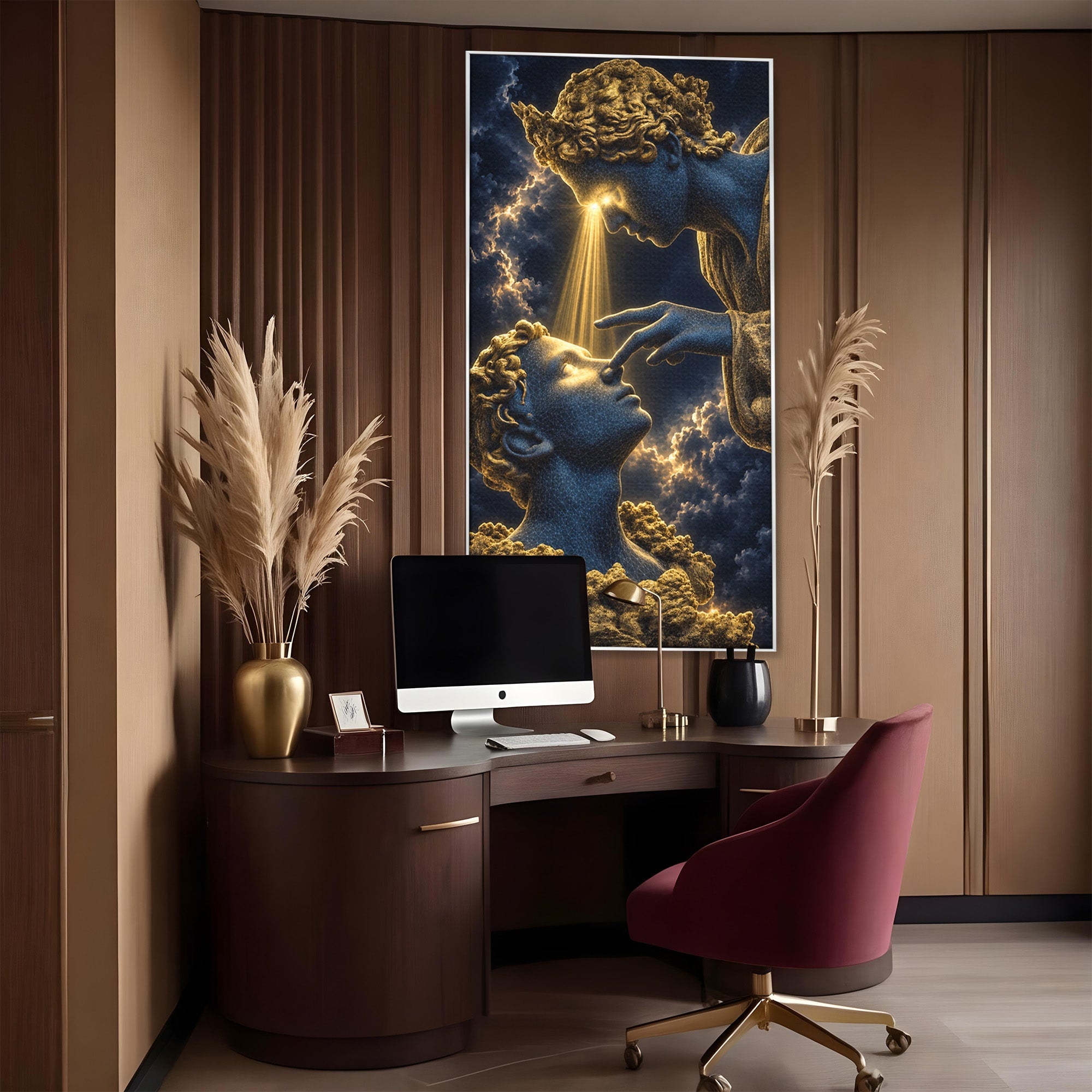 Tablou Canvas Premium LuxCanva® U1115, Atingerea Divina, Sculptura, Arta, Dormitor, Mitologie, Divin, Culori Vibrante