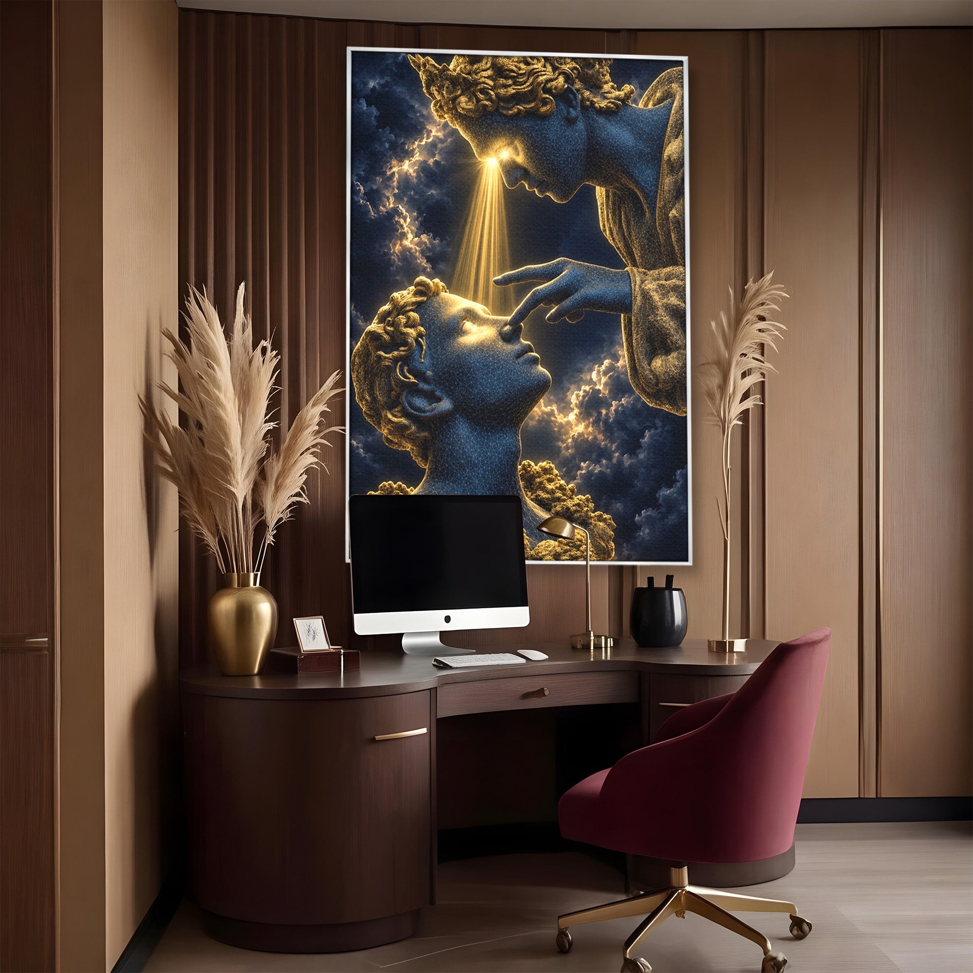 Tablou Canvas Premium LuxCanva® U1115, Atingerea Divina, Sculptura, Arta, Dormitor, Mitologie, Divin, Culori Vibrante