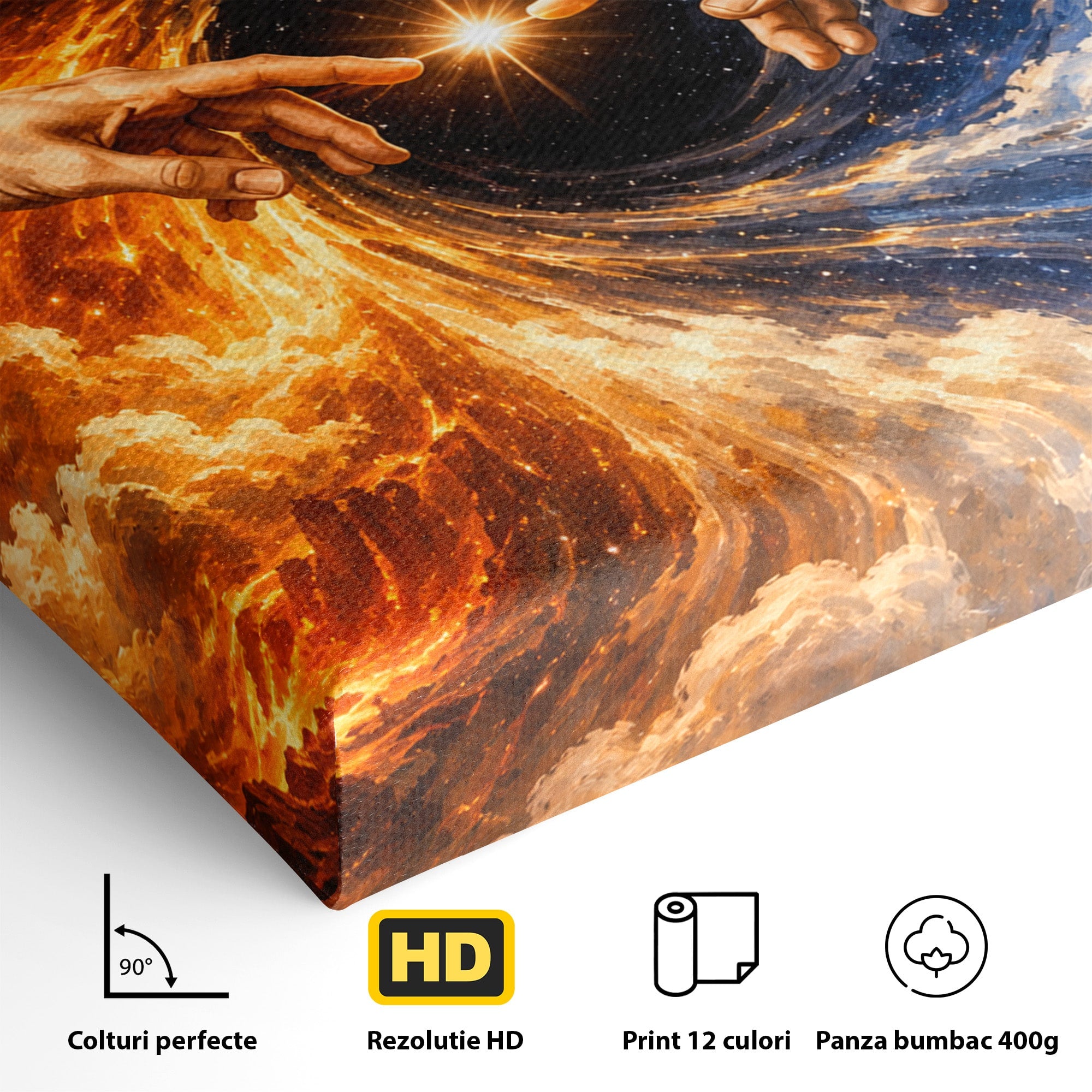 Tablou Canvas Premium LuxCanva® U1116, Creatia Universului,  Maini, Cer, Arta, Mistic, Univers, Dormitor, Culori Vibrante