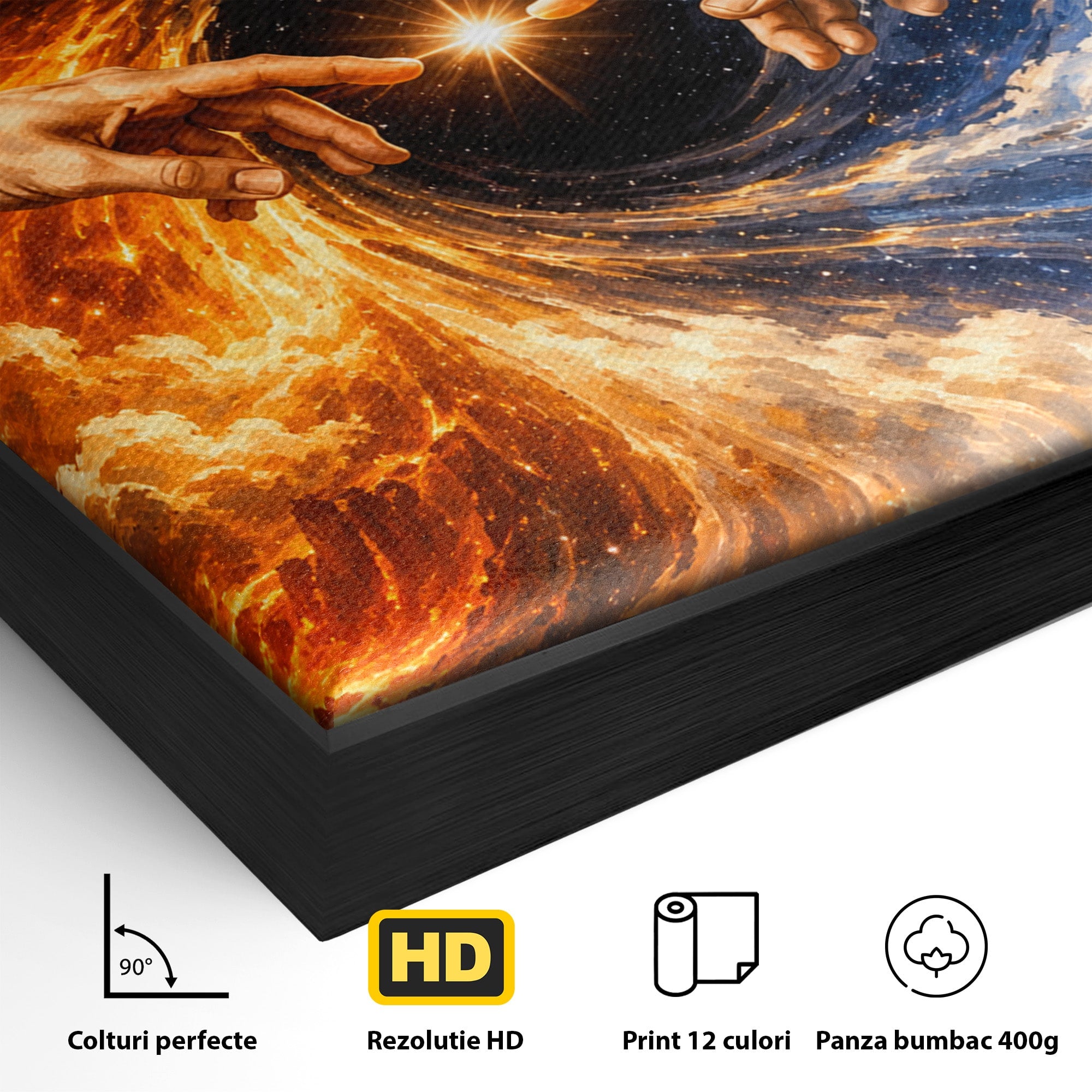 Tablou Canvas Premium LuxCanva® U1116, Creatia Universului,  Maini, Cer, Arta, Mistic, Univers, Dormitor, Culori Vibrante