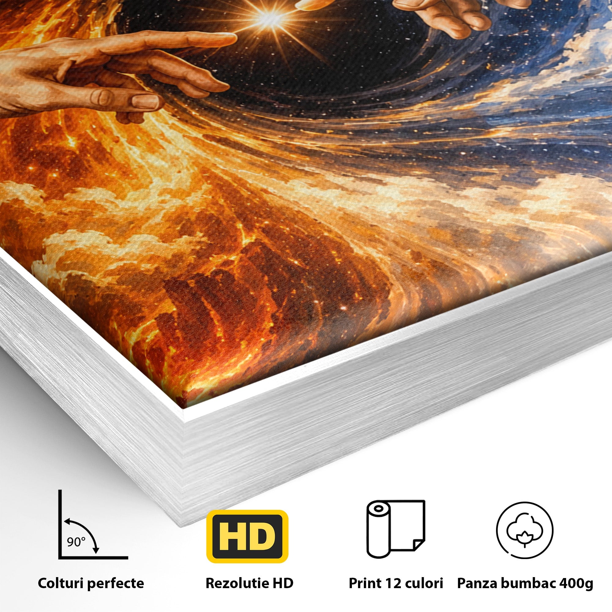 Tablou Canvas Premium LuxCanva® U1116, Creatia Universului,  Maini, Cer, Arta, Mistic, Univers, Dormitor, Culori Vibrante