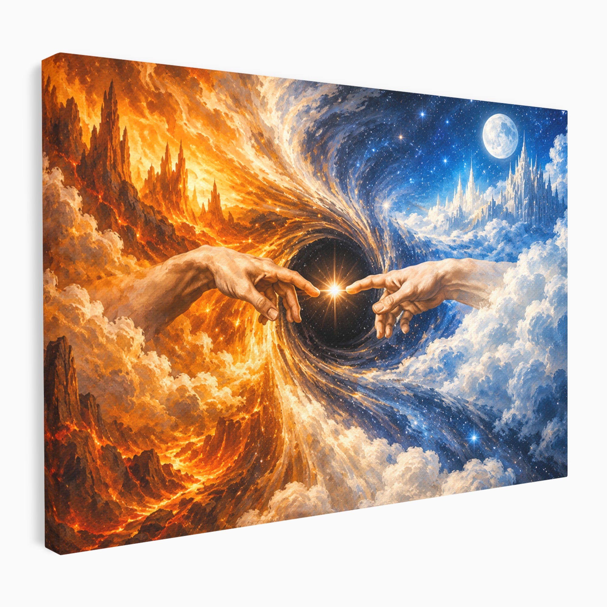 Tablou Canvas Premium LuxCanva® U1116, Creatia Universului,  Maini, Cer, Arta, Mistic, Univers, Dormitor, Culori Vibrante