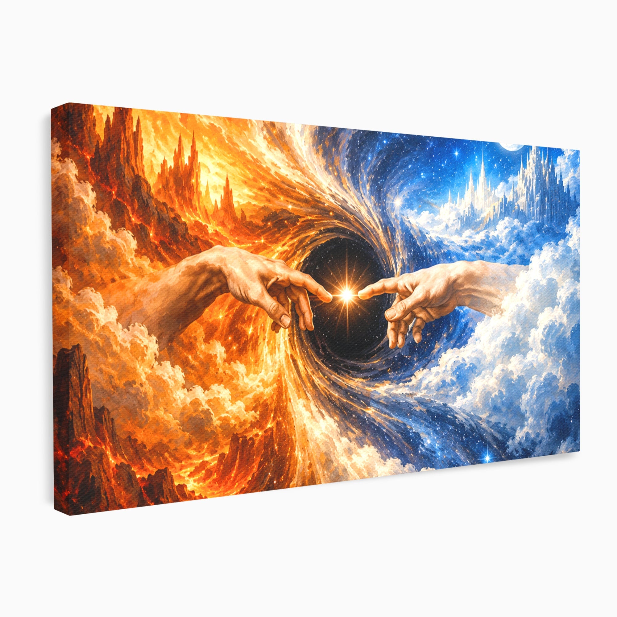 Tablou Canvas Premium LuxCanva® U1116, Creatia Universului,  Maini, Cer, Arta, Mistic, Univers, Dormitor, Culori Vibrante
