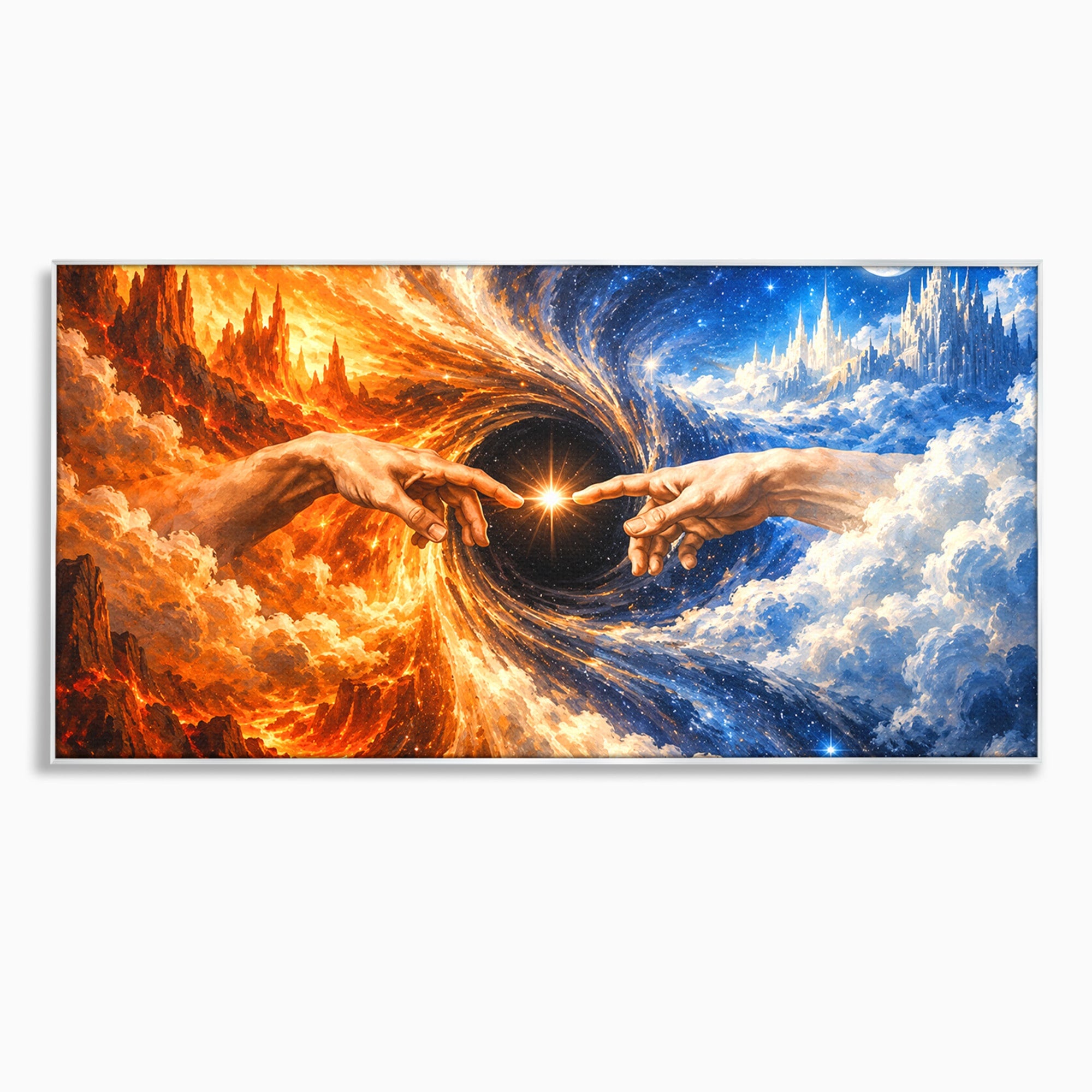 Tablou Canvas Premium LuxCanva® U1116, Creatia Universului,  Maini, Cer, Arta, Mistic, Univers, Dormitor, Culori Vibrante