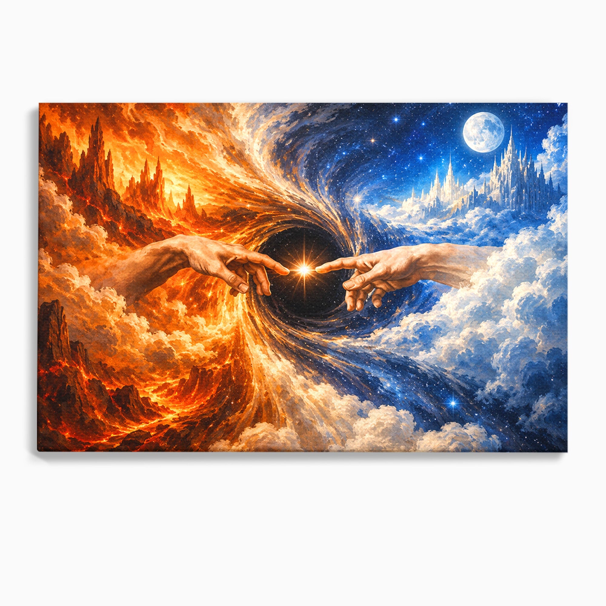 Tablou Canvas Premium LuxCanva® U1116, Creatia Universului,  Maini, Cer, Arta, Mistic, Univers, Dormitor, Culori Vibrante