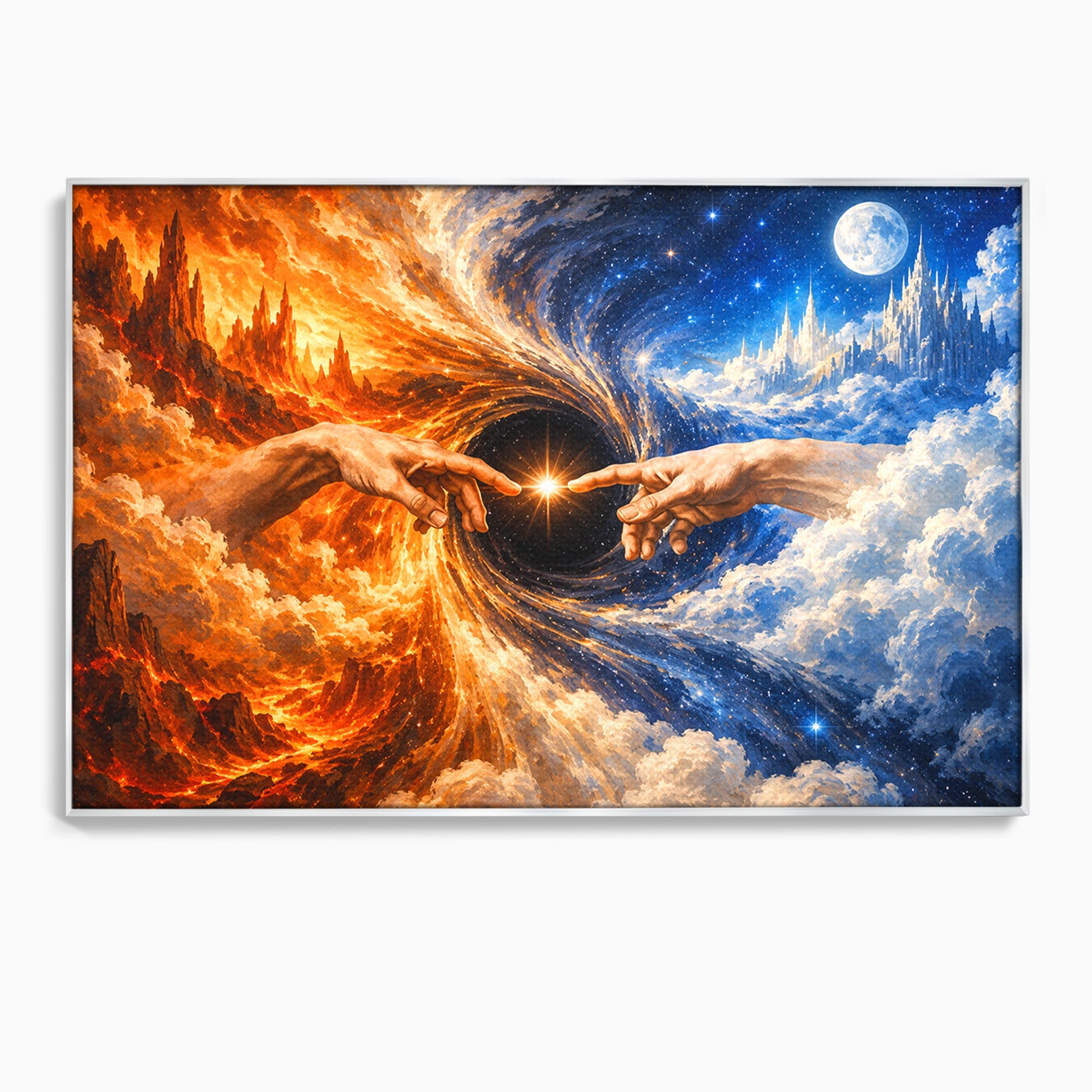 Tablou Canvas Premium LuxCanva® U1116, Creatia Universului,  Maini, Cer, Arta, Mistic, Univers, Dormitor, Culori Vibrante
