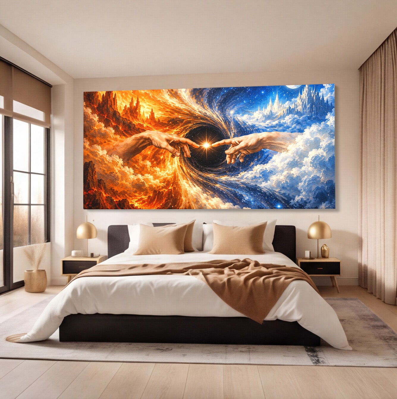 Tablou Canvas Premium LuxCanva® U1116, Creatia Universului,  Maini, Cer, Arta, Mistic, Univers, Dormitor, Culori Vibrante