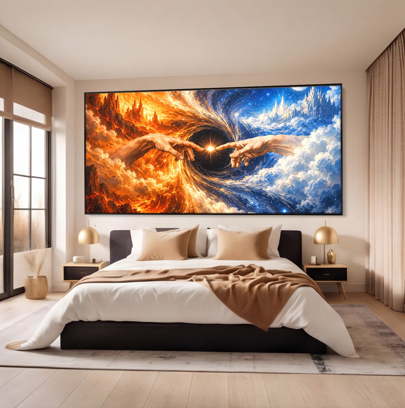 Tablou Canvas Premium LuxCanva® U1116, Creatia Universului,  Maini, Cer, Arta, Mistic, Univers, Dormitor, Culori Vibrante