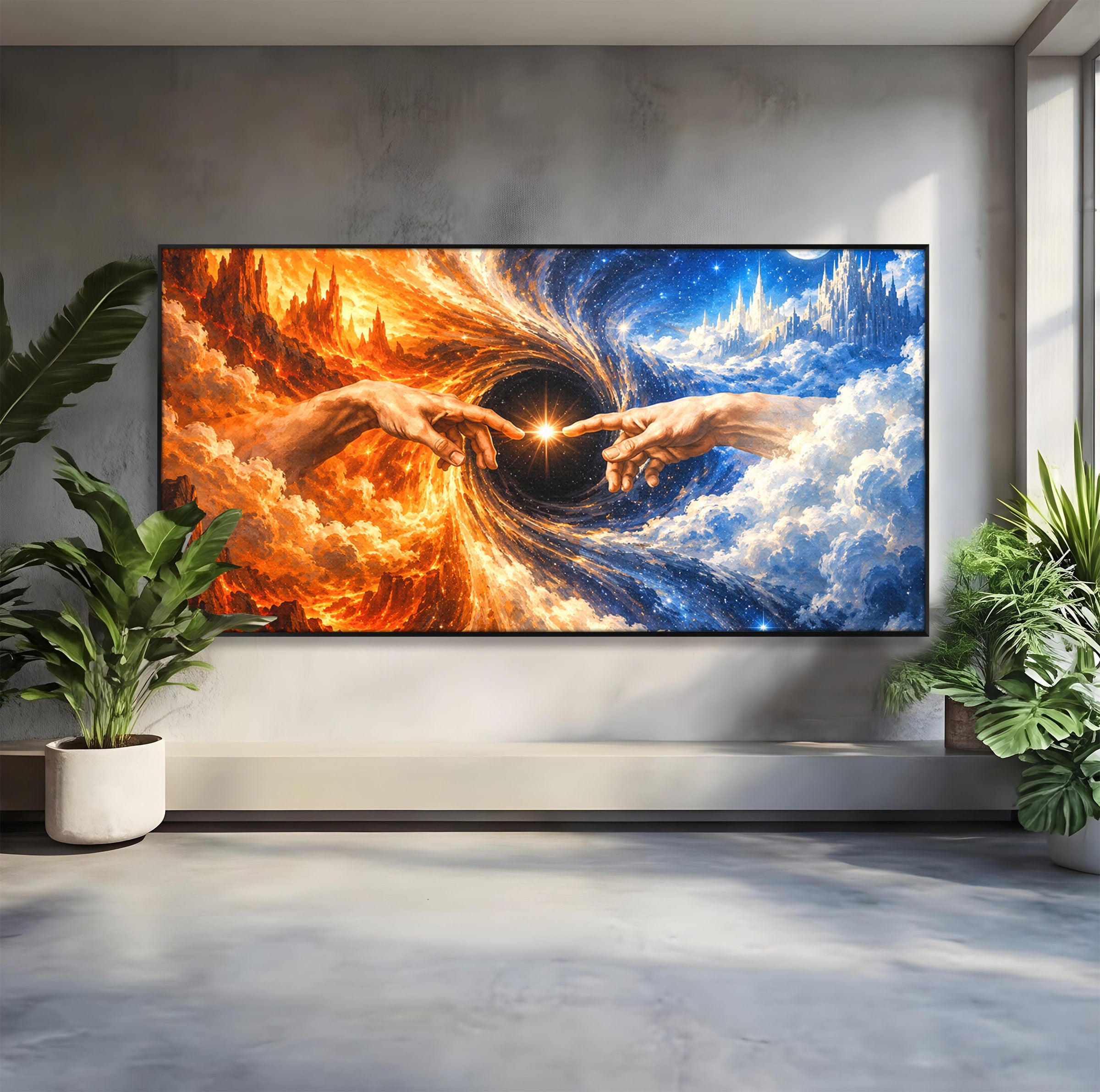 Tablou Canvas Premium LuxCanva® U1116, Creatia Universului,  Maini, Cer, Arta, Mistic, Univers, Dormitor, Culori Vibrante