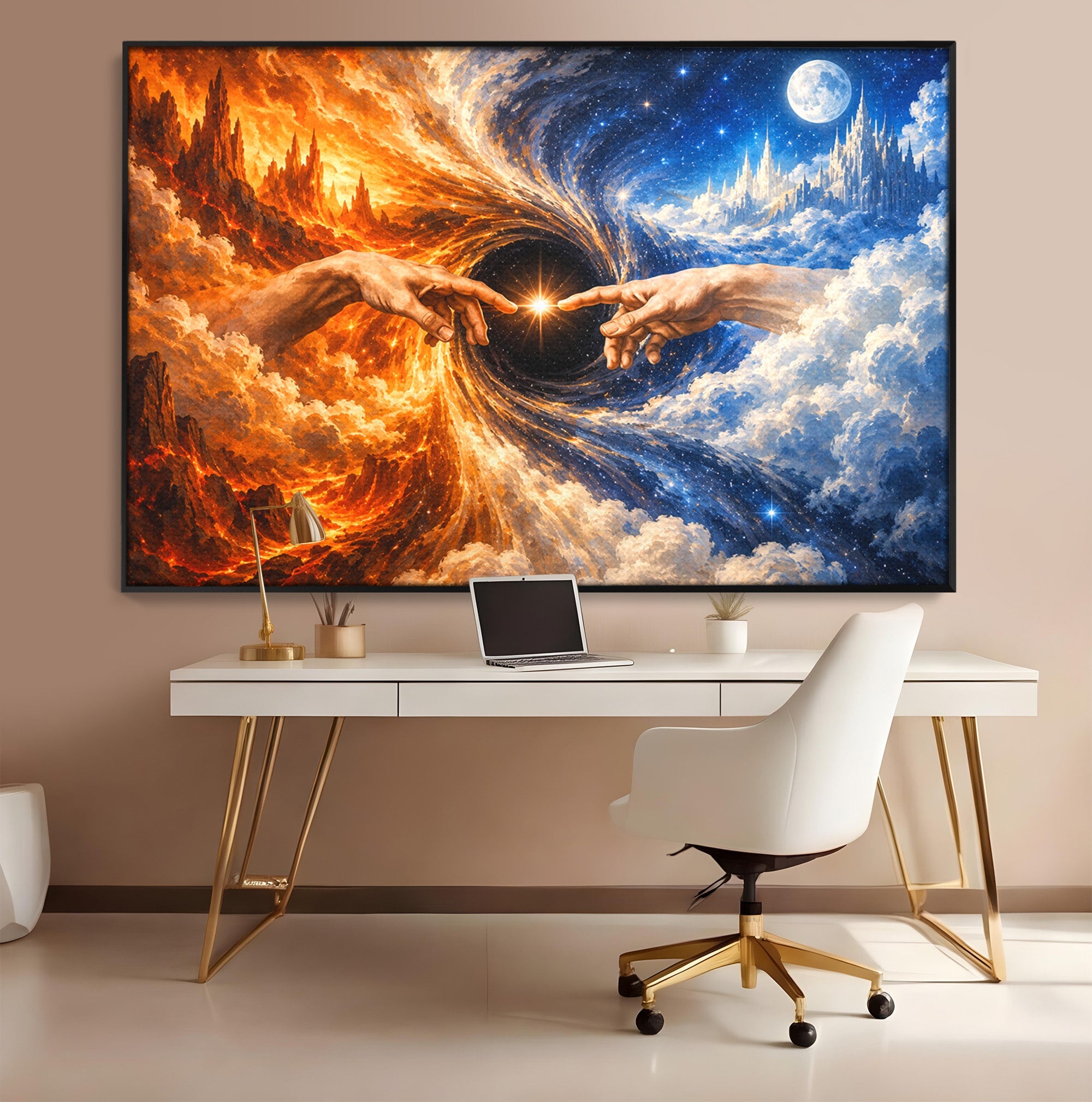 Tablou Canvas Premium LuxCanva® U1116, Creatia Universului,  Maini, Cer, Arta, Mistic, Univers, Dormitor, Culori Vibrante
