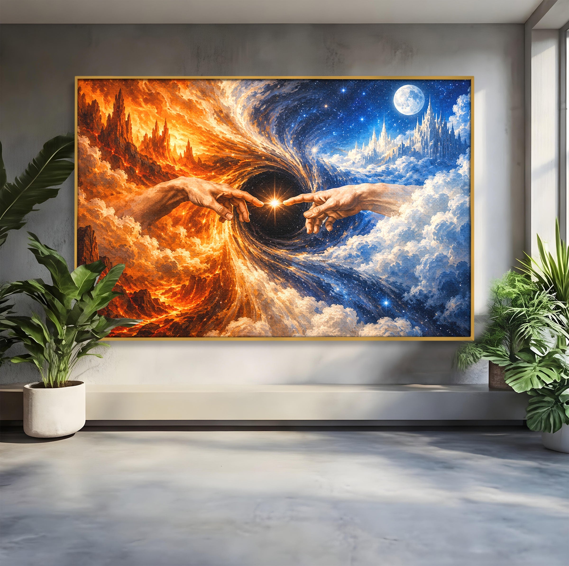 Tablou Canvas Premium LuxCanva® U1116, Creatia Universului,  Maini, Cer, Arta, Mistic, Univers, Dormitor, Culori Vibrante