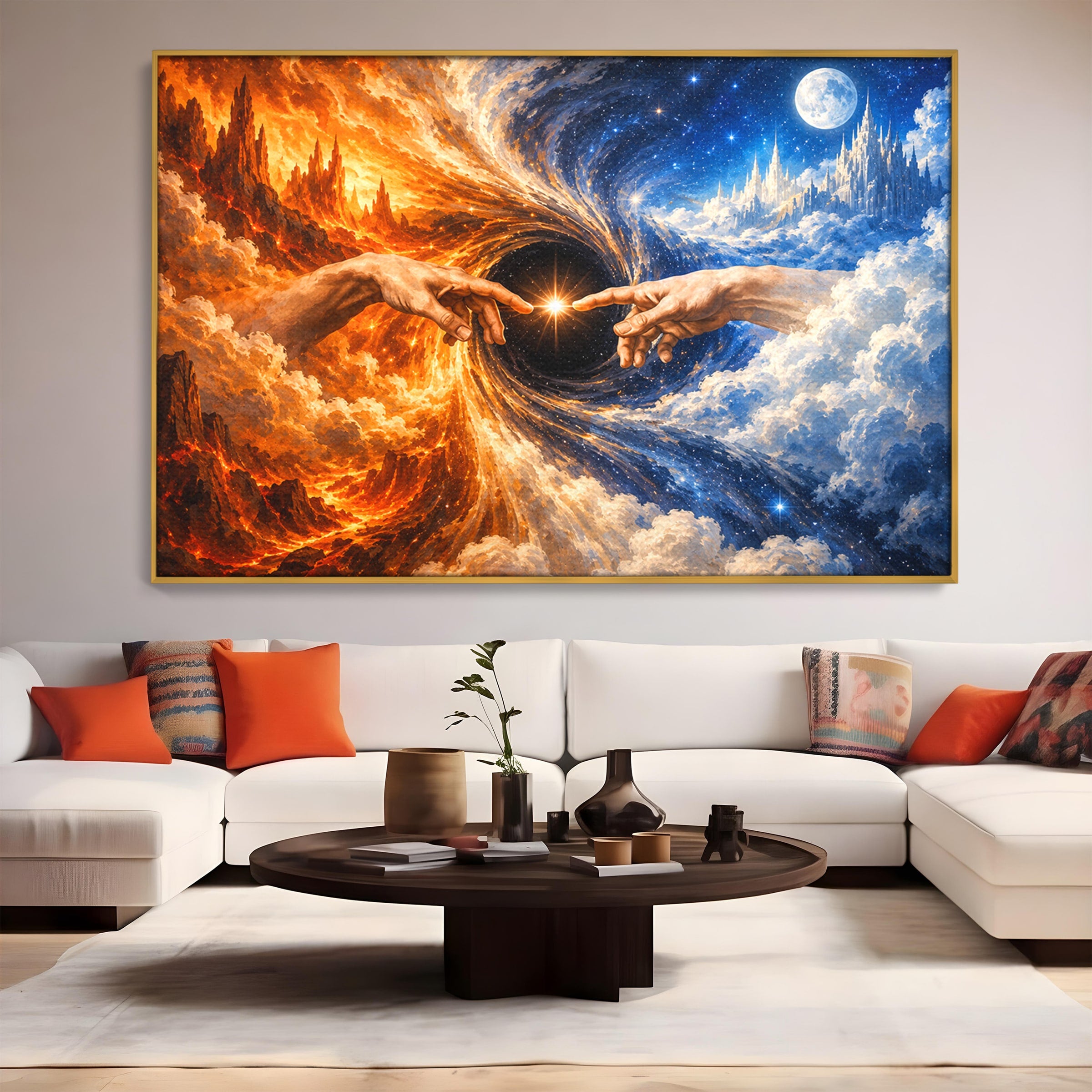 Tablou Canvas Premium LuxCanva® U1116, Creatia Universului,  Maini, Cer, Arta, Mistic, Univers, Dormitor, Culori Vibrante