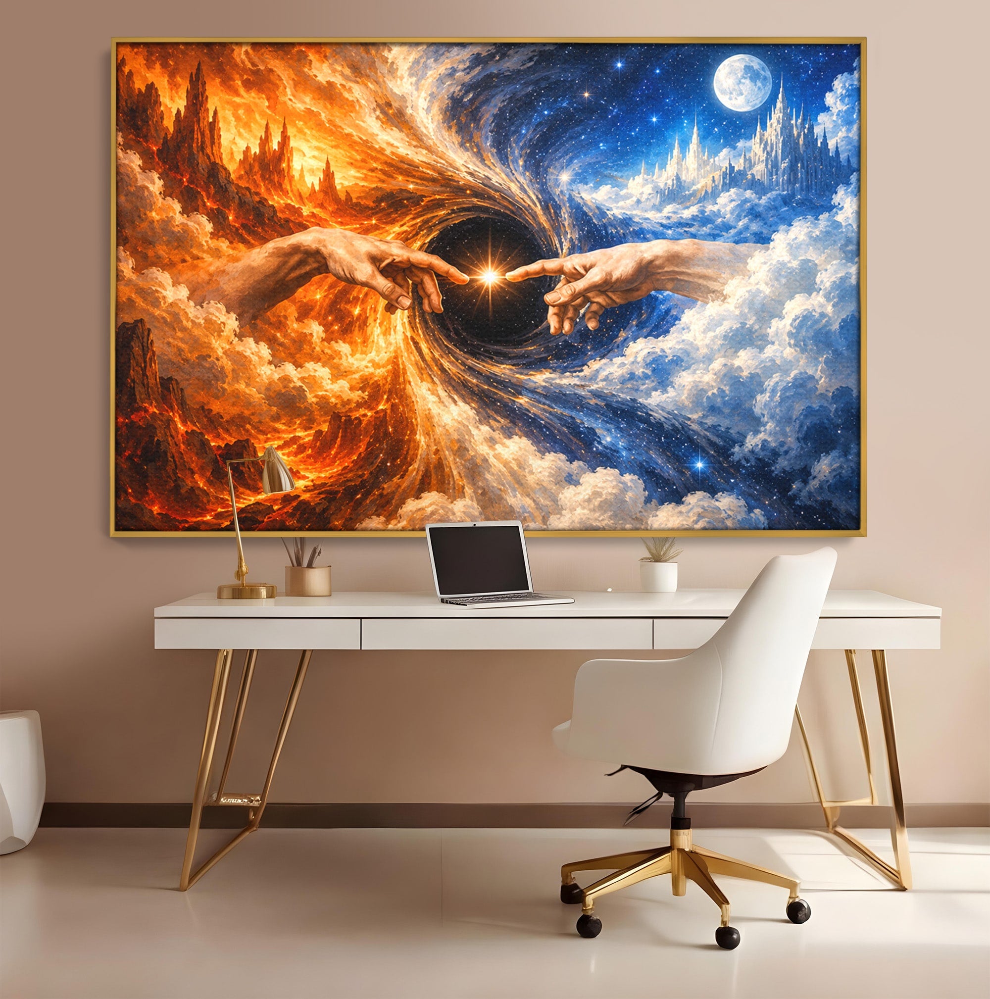 Tablou Canvas Premium LuxCanva® U1116, Creatia Universului,  Maini, Cer, Arta, Mistic, Univers, Dormitor, Culori Vibrante