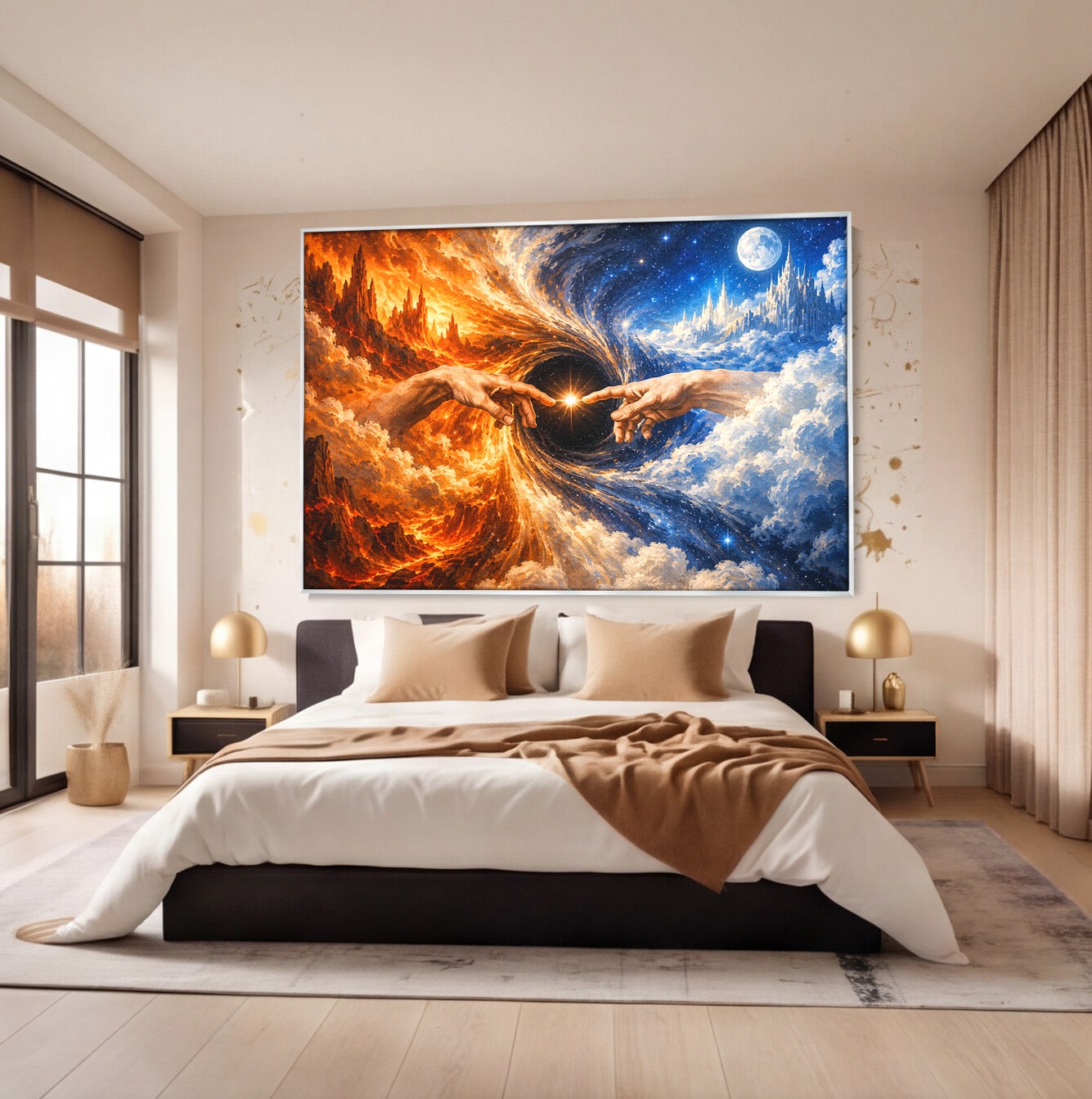 Tablou Canvas Premium LuxCanva® U1116, Creatia Universului,  Maini, Cer, Arta, Mistic, Univers, Dormitor, Culori Vibrante