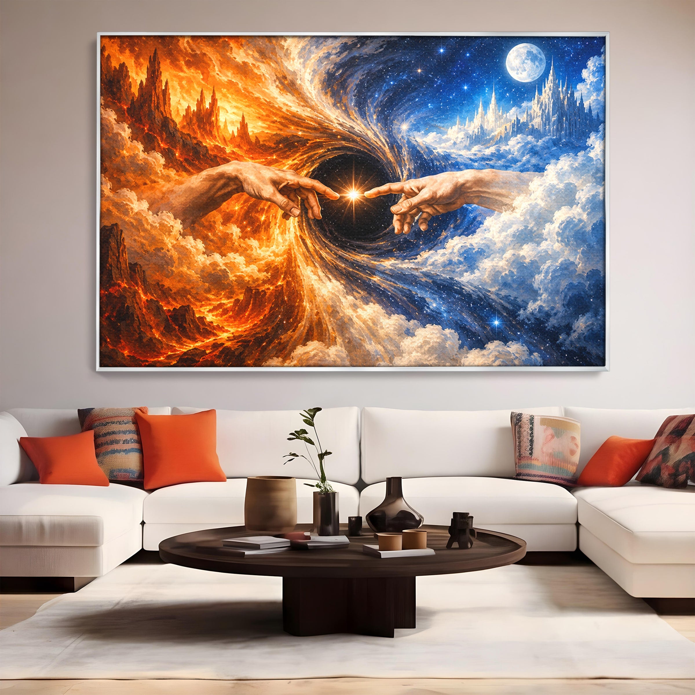 Tablou Canvas Premium LuxCanva® U1116, Creatia Universului,  Maini, Cer, Arta, Mistic, Univers, Dormitor, Culori Vibrante