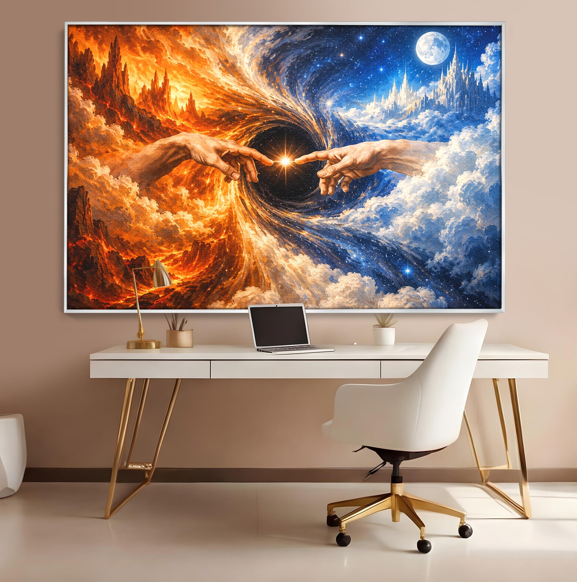 Tablou Canvas Premium LuxCanva® U1116, Creatia Universului,  Maini, Cer, Arta, Mistic, Univers, Dormitor, Culori Vibrante