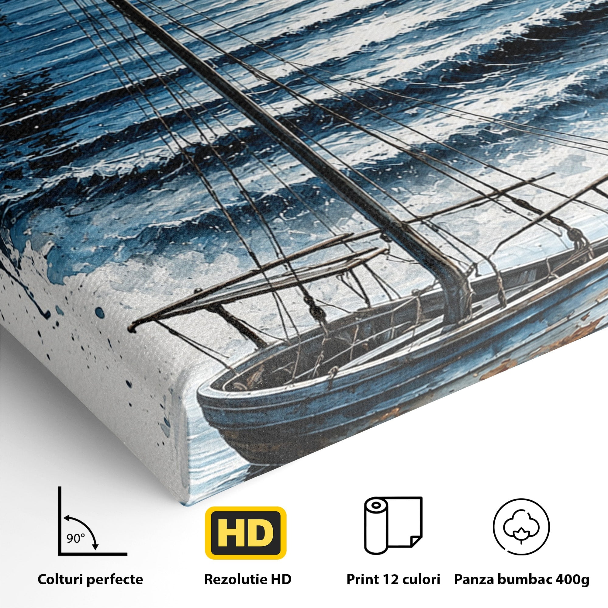 Tablou Canvas Premium LuxCanva® U1117, Luna Reflectata Pe Lac, Peisaj, Luna, Barca, Noapte, Lac, Living, Dormitor, Culori Vibrante