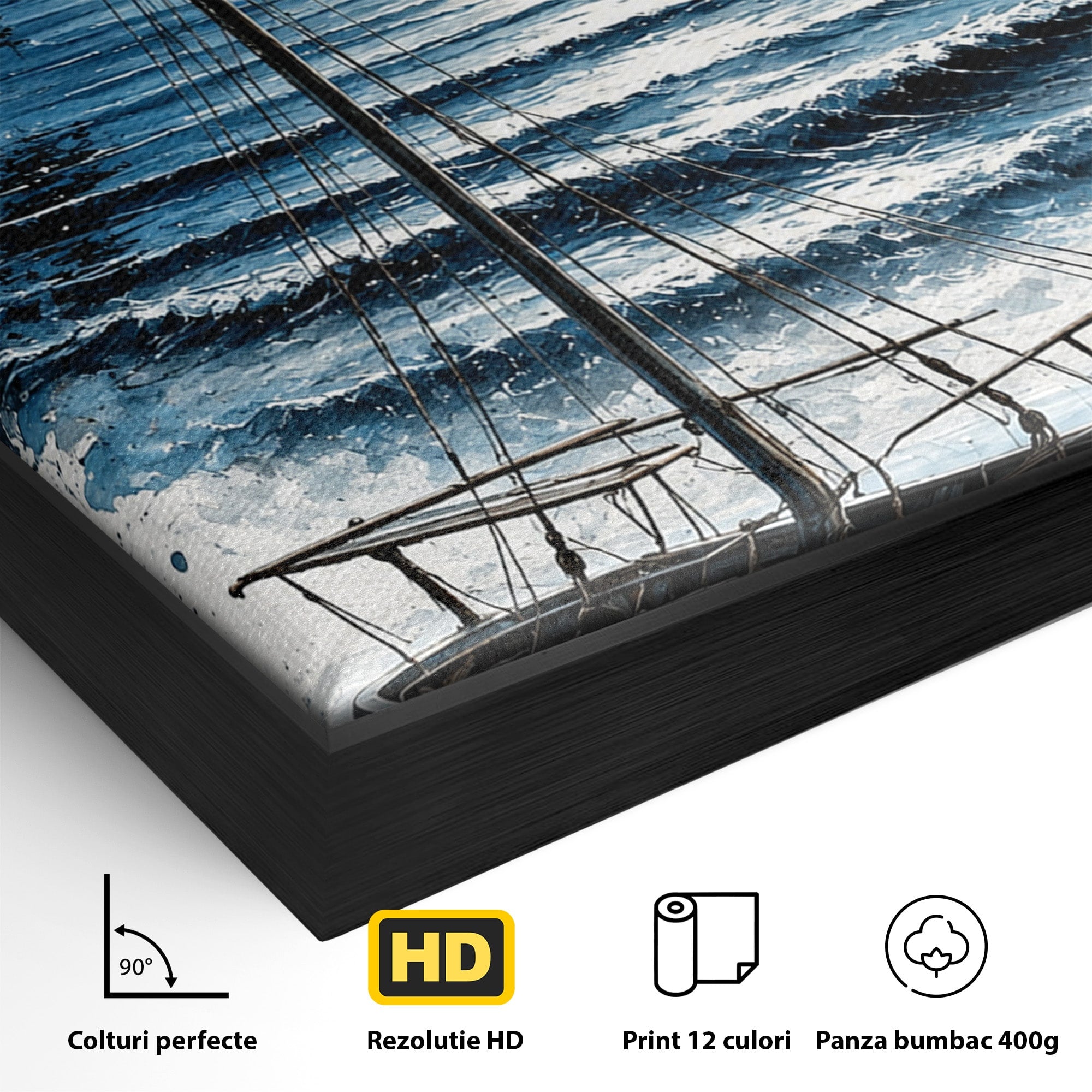 Tablou Canvas Premium LuxCanva® U1117, Luna Reflectata Pe Lac, Peisaj, Luna, Barca, Noapte, Lac, Living, Dormitor, Culori Vibrante