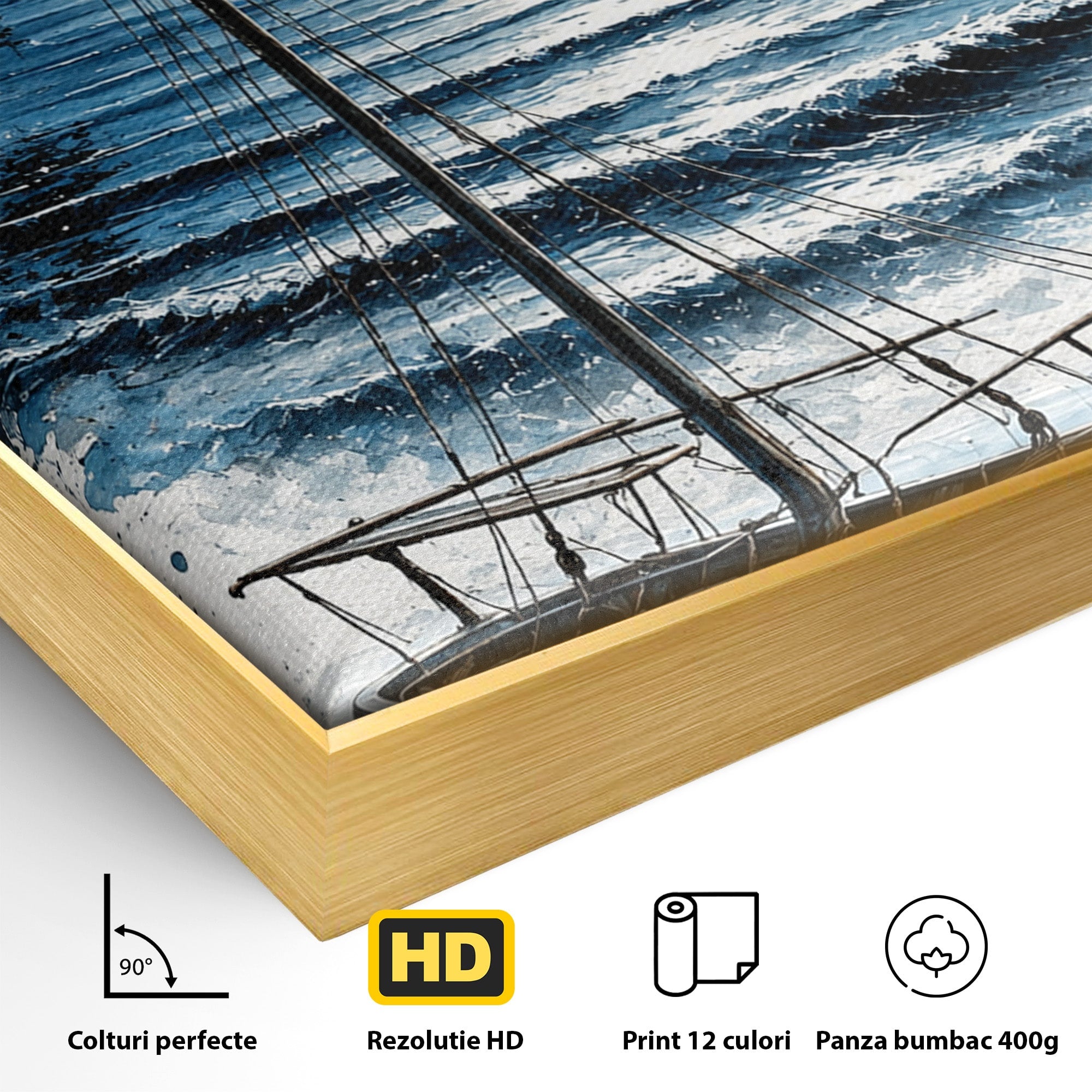 Tablou Canvas Premium LuxCanva® U1117, Luna Reflectata Pe Lac, Peisaj, Luna, Barca, Noapte, Lac, Living, Dormitor, Culori Vibrante