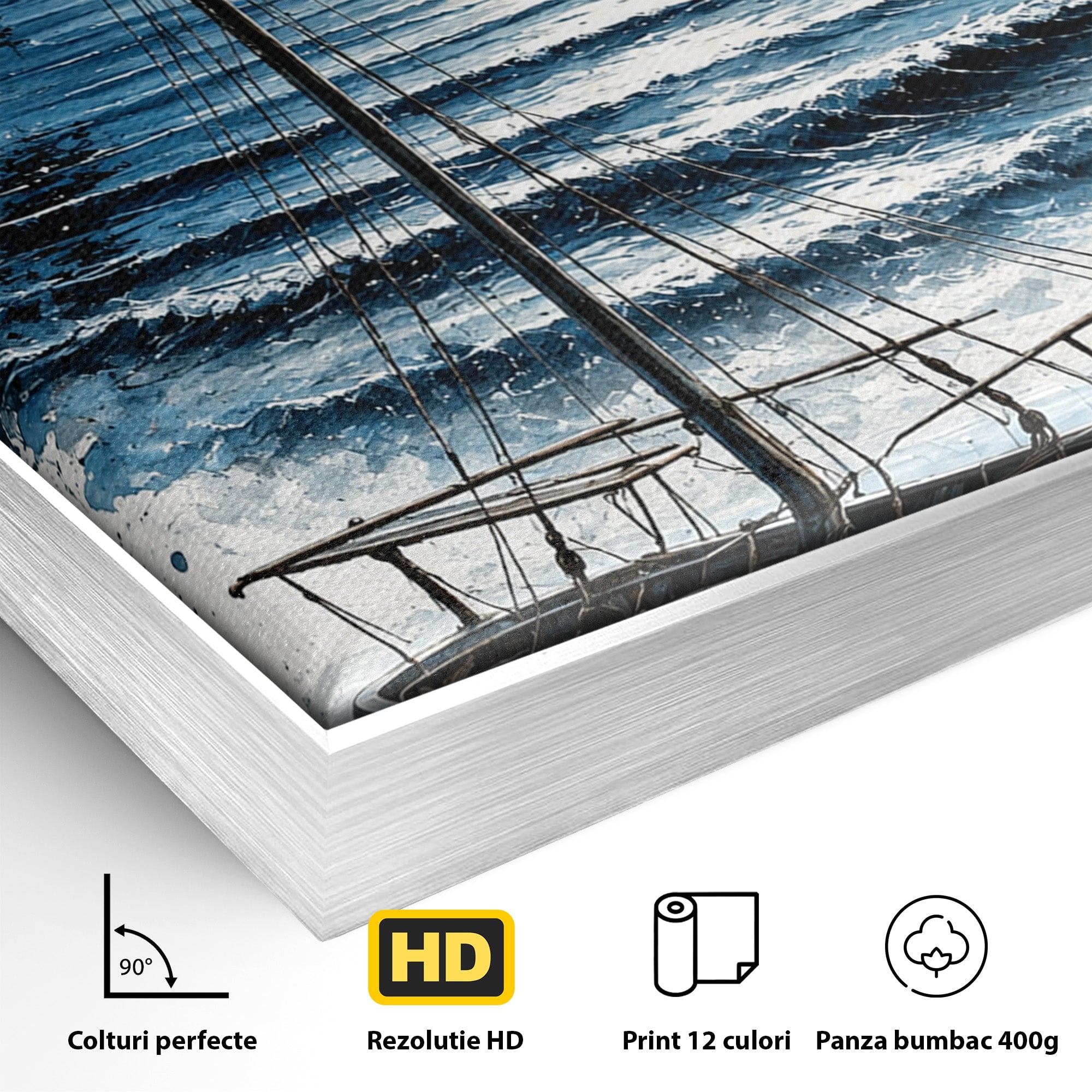Tablou Canvas Premium LuxCanva® U1117, Luna Reflectata Pe Lac, Peisaj, Luna, Barca, Noapte, Lac, Living, Dormitor, Culori Vibrante