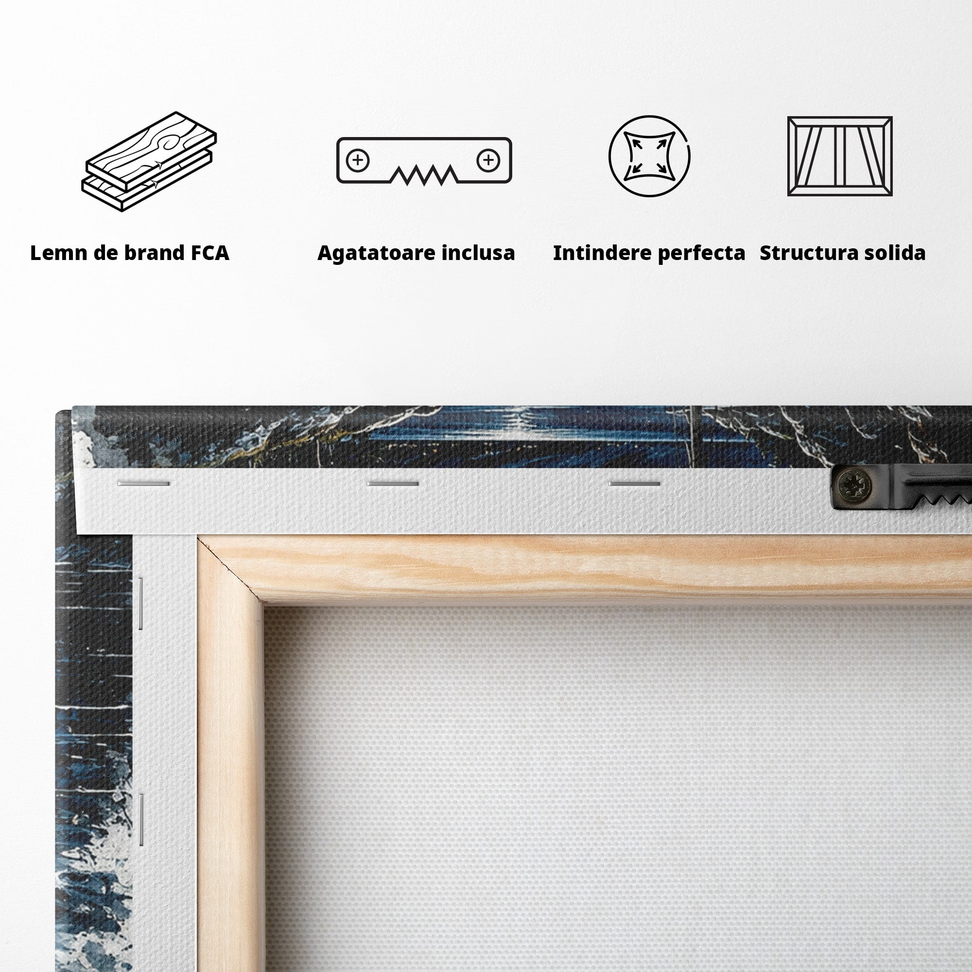 Tablou Canvas Premium LuxCanva® U1117, Luna Reflectata Pe Lac, Peisaj, Luna, Barca, Noapte, Lac, Living, Dormitor, Culori Vibrante