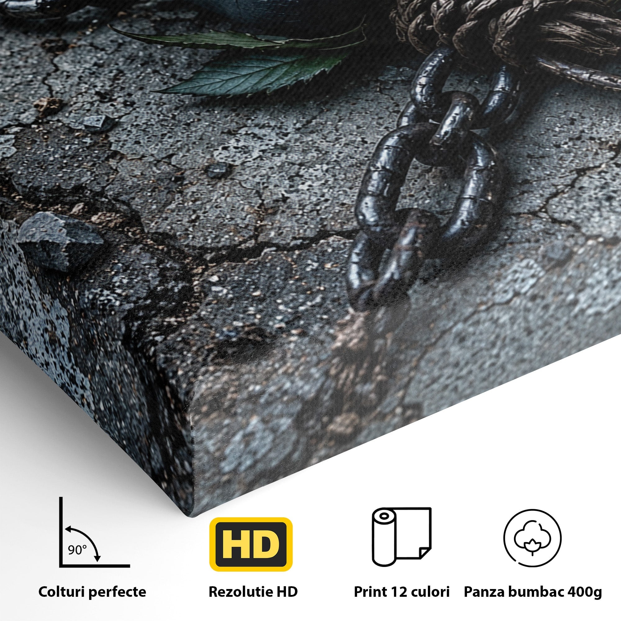 Tablou Canvas Premium LuxCanva® U1118, Trandafir Intunecat, Lanturi, Textura, Contrast, Trandafir, Dormitor, Culori Vibrante