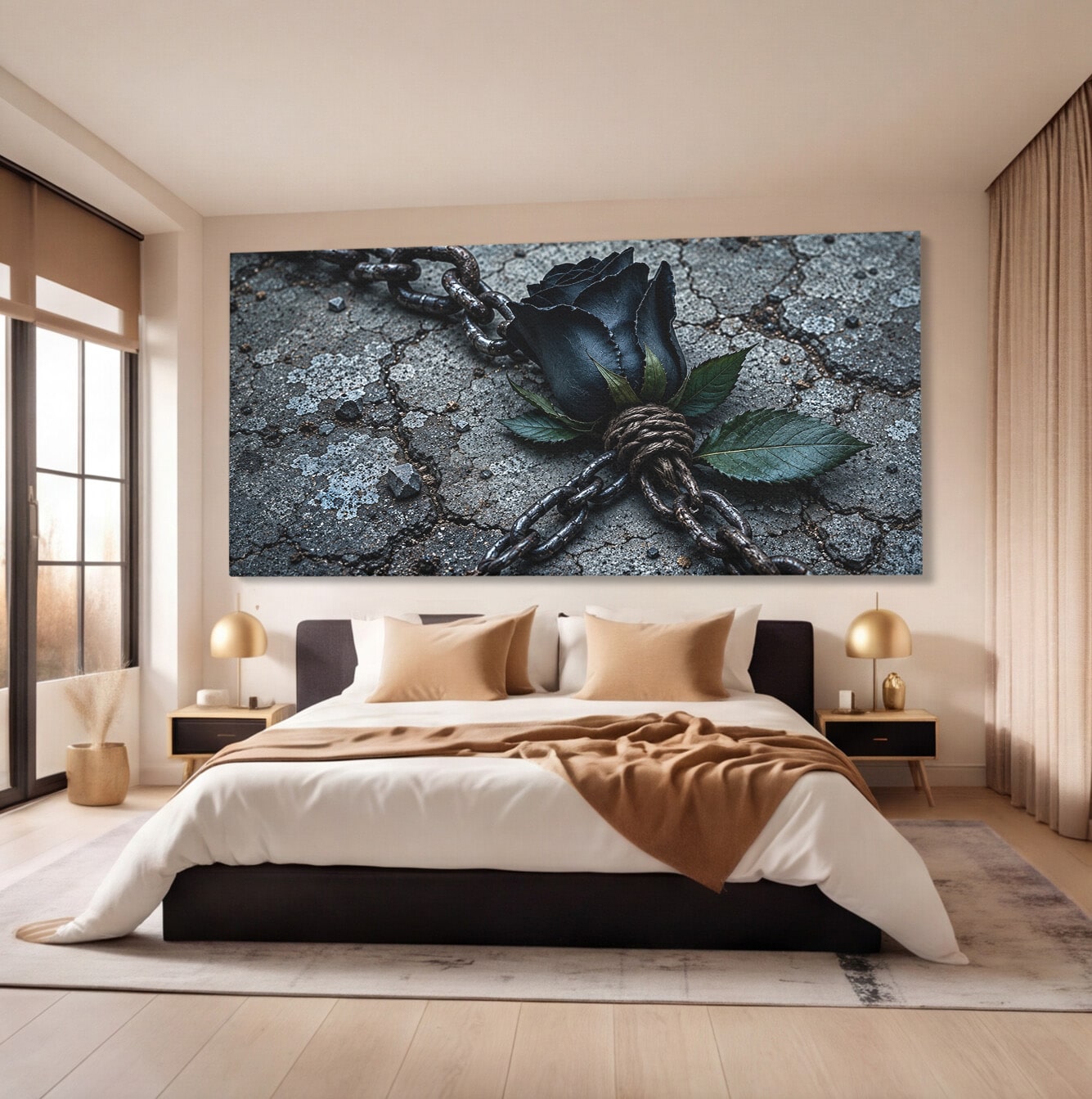 Tablou Canvas Premium LuxCanva® U1118, Trandafir Intunecat, Lanturi, Textura, Contrast, Trandafir, Dormitor, Culori Vibrante