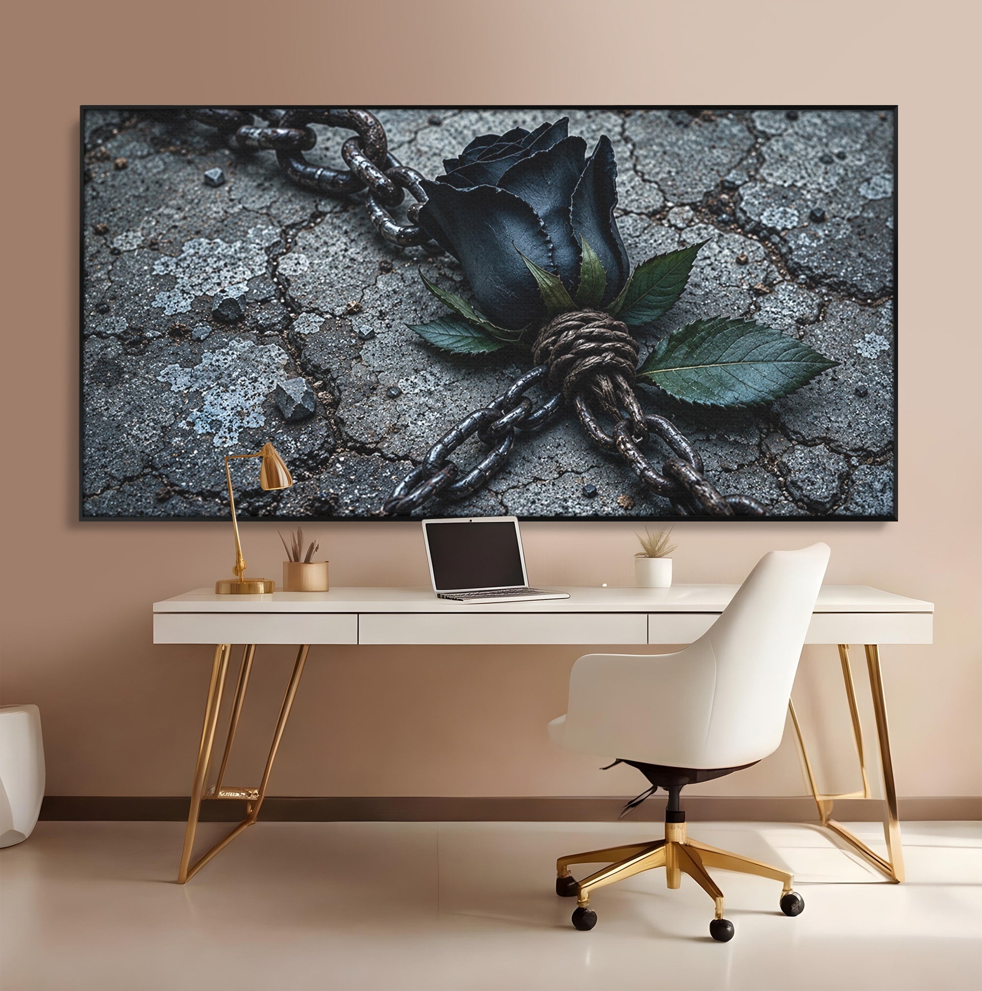 Tablou Canvas Premium LuxCanva® U1118, Trandafir Intunecat, Lanturi, Textura, Contrast, Trandafir, Dormitor, Culori Vibrante