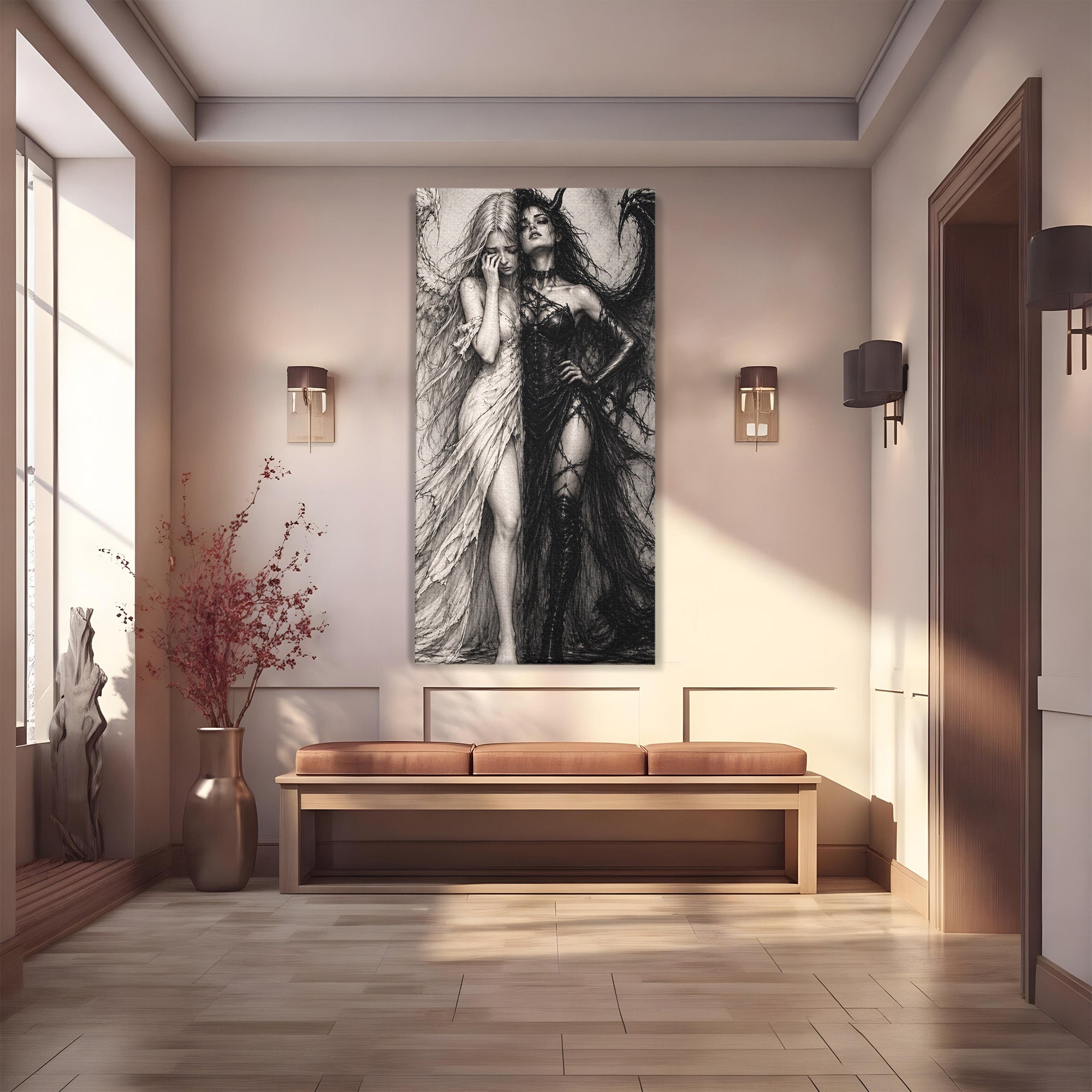 Tablou Canvas Premium LuxCanva® U1119, Inger Si Demon, Contrast, Mitologie, Inger, Demon, Living, Culori Vibrante