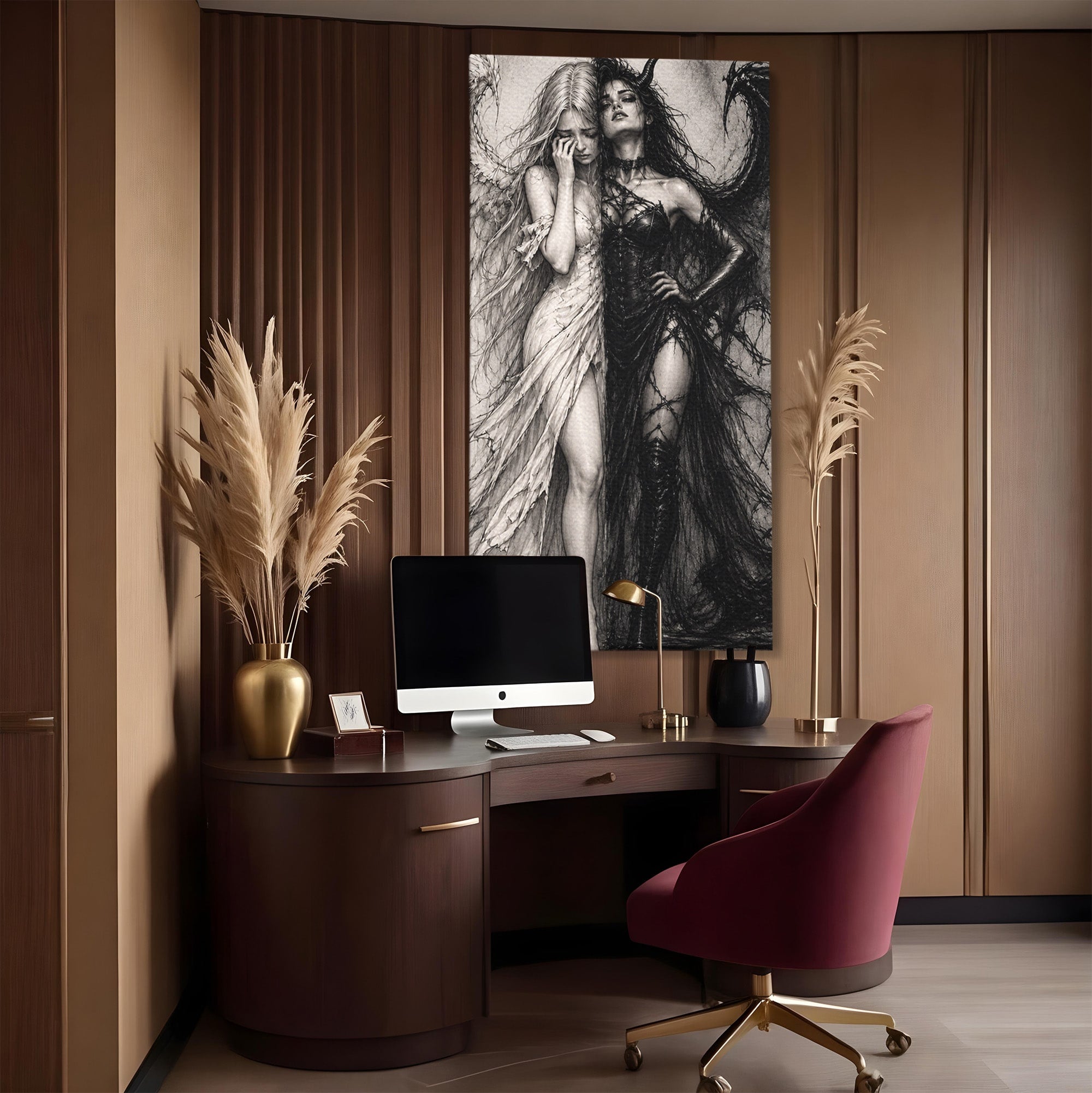 Tablou Canvas Premium LuxCanva® U1119, Inger Si Demon, Contrast, Mitologie, Inger, Demon, Living, Culori Vibrante