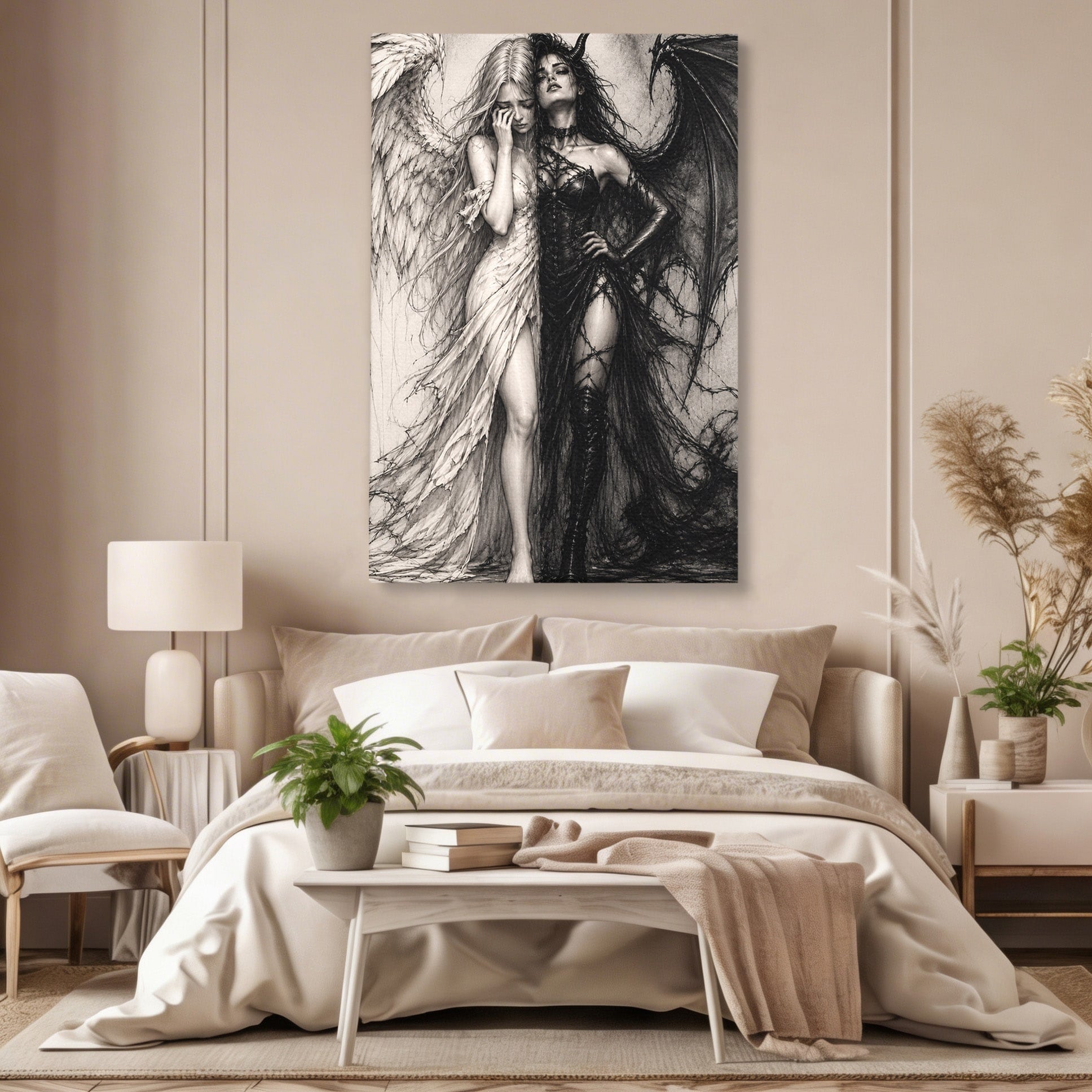 Tablou Canvas Premium LuxCanva® U1119, Inger Si Demon, Contrast, Mitologie, Inger, Demon, Living, Culori Vibrante